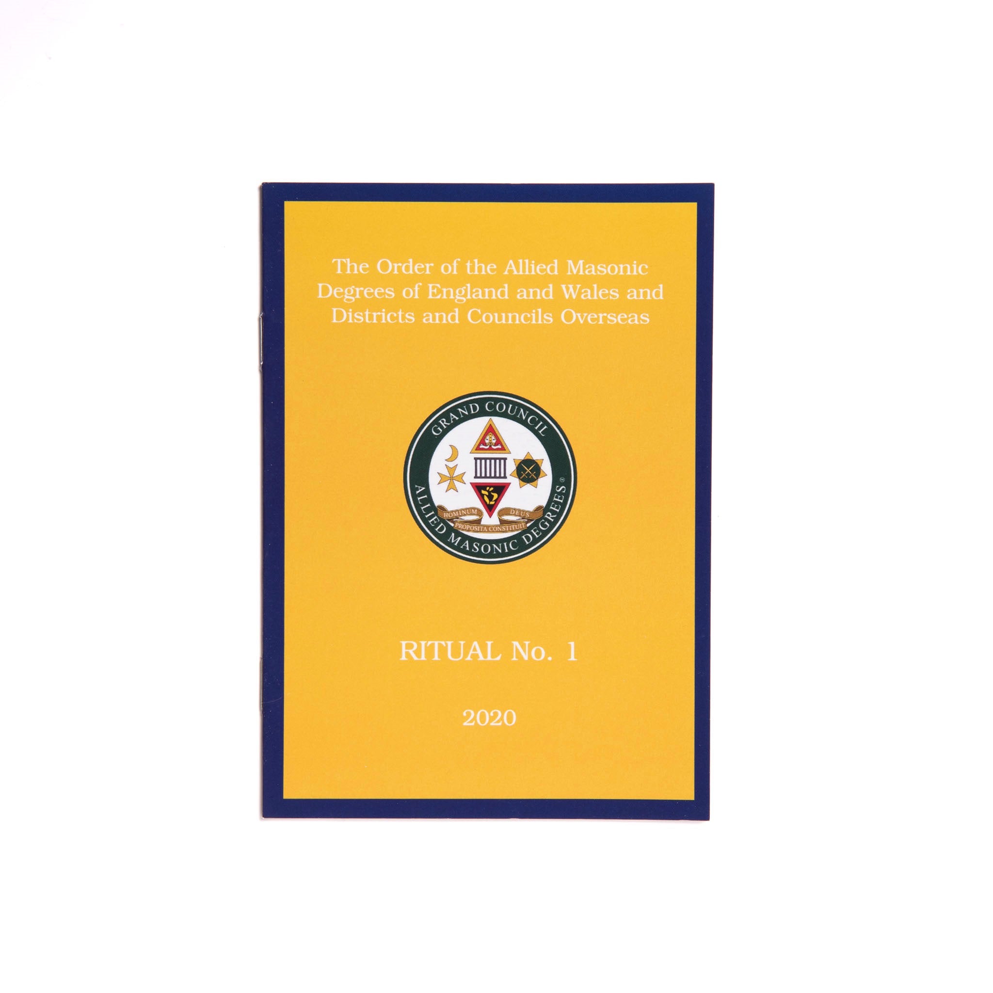 Cover of the book 'Allied Masonic Degrees Ritual No1' featuring a yellow background with a seal and the title of the ritual.
