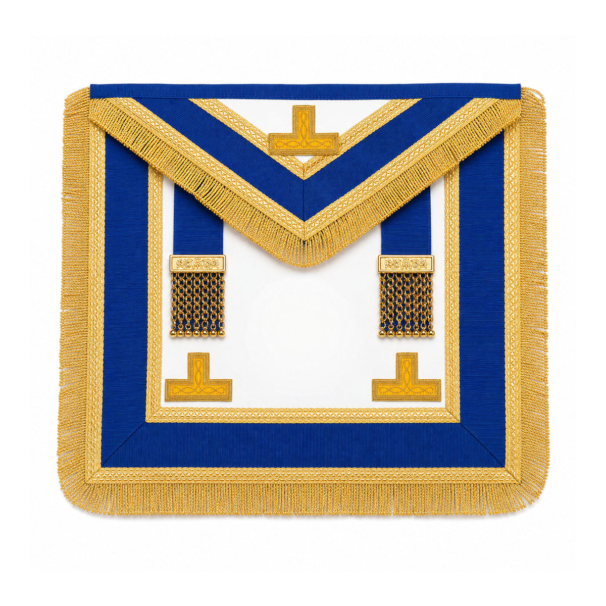 Craft provincial Masonic apron dress style with blue trim and gold fringe