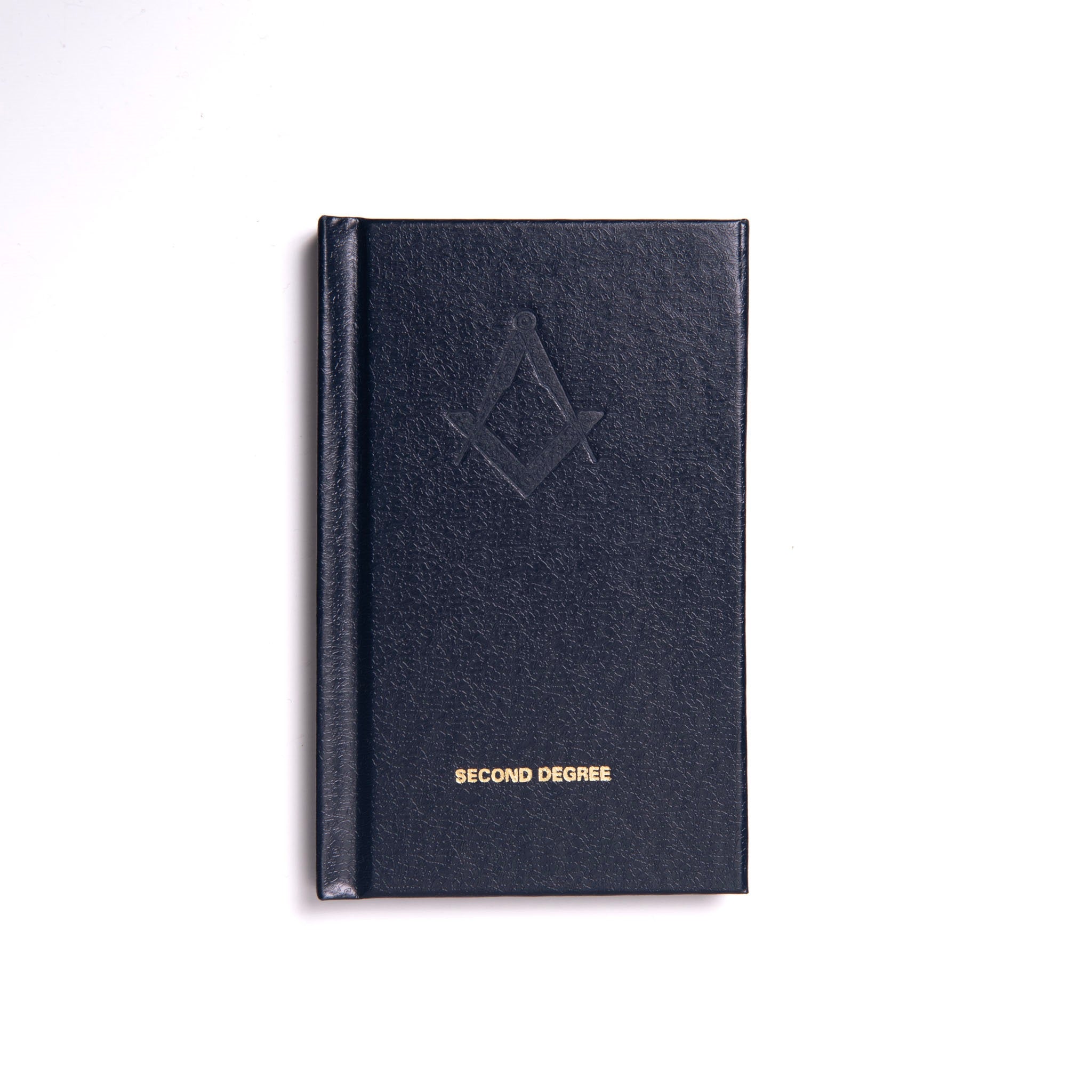A Masonic Emulation 2nd Degree hardback book with a black cover, titled 'SECOND DEGREE' and featuring Masonic symbols.