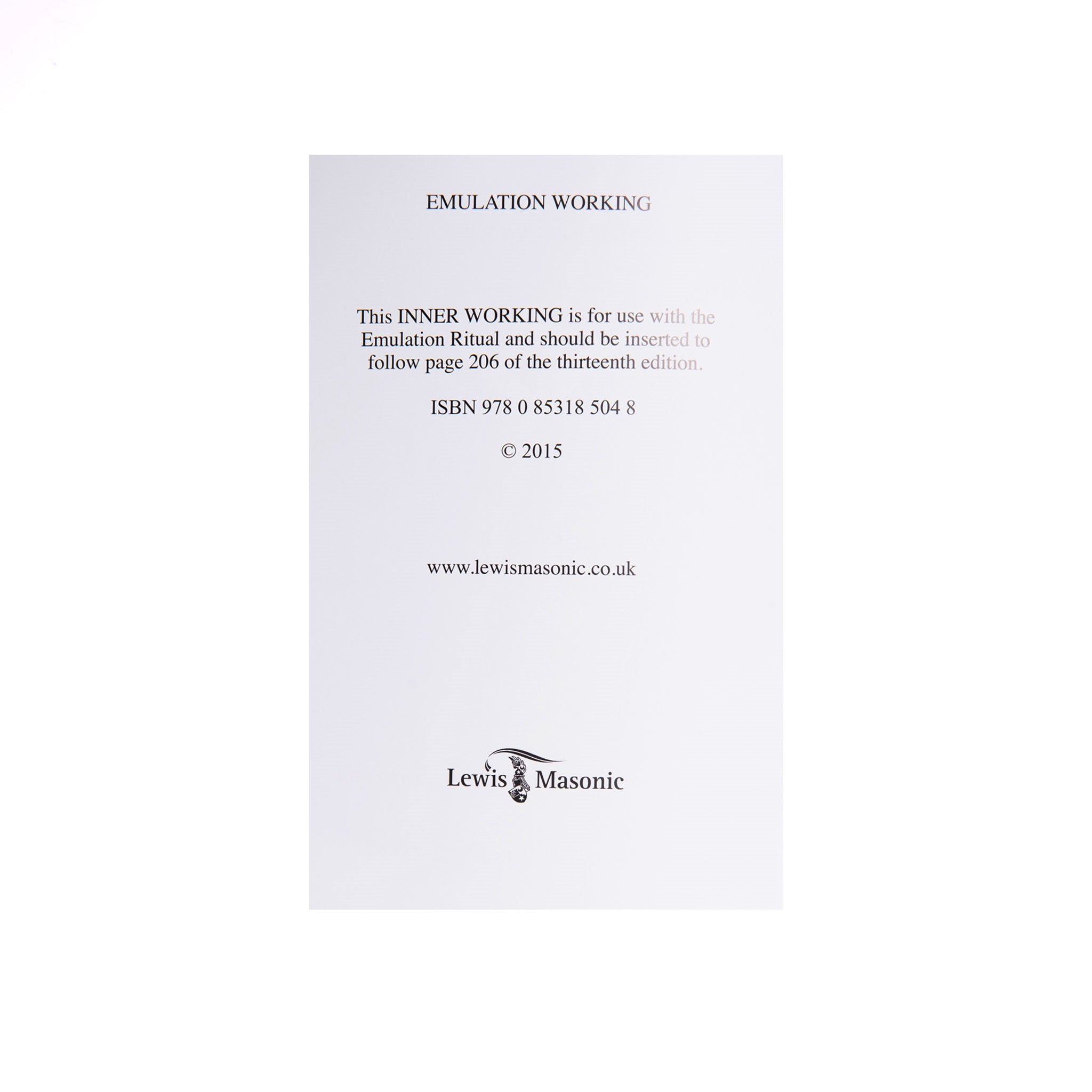 Emulation Inner Working 13th Edition inside cover black print on white.