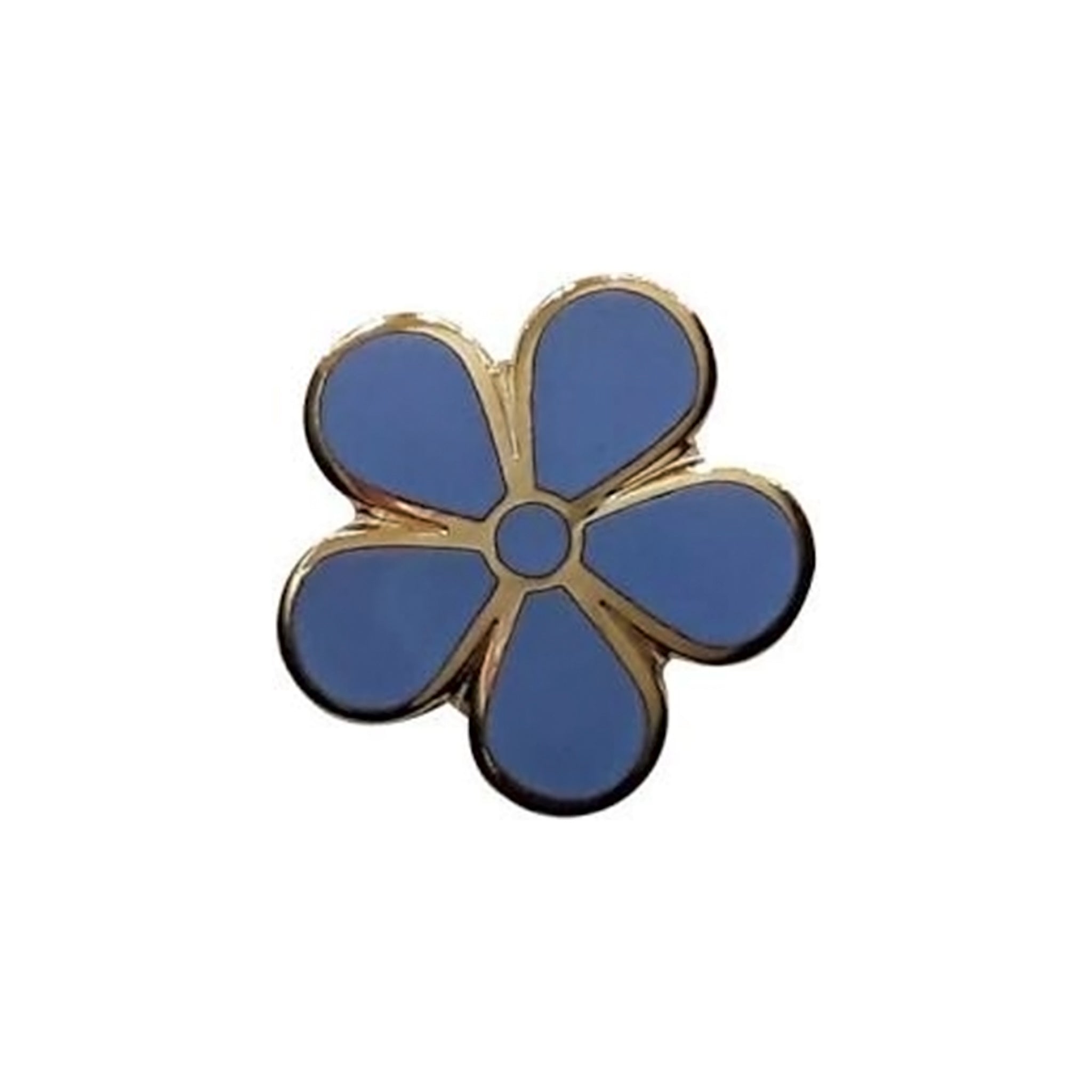 A Forget Me Not Masonic Lapel Pin Badgee with a blue flower design, featuring gold-colored edges and a central blue circle.