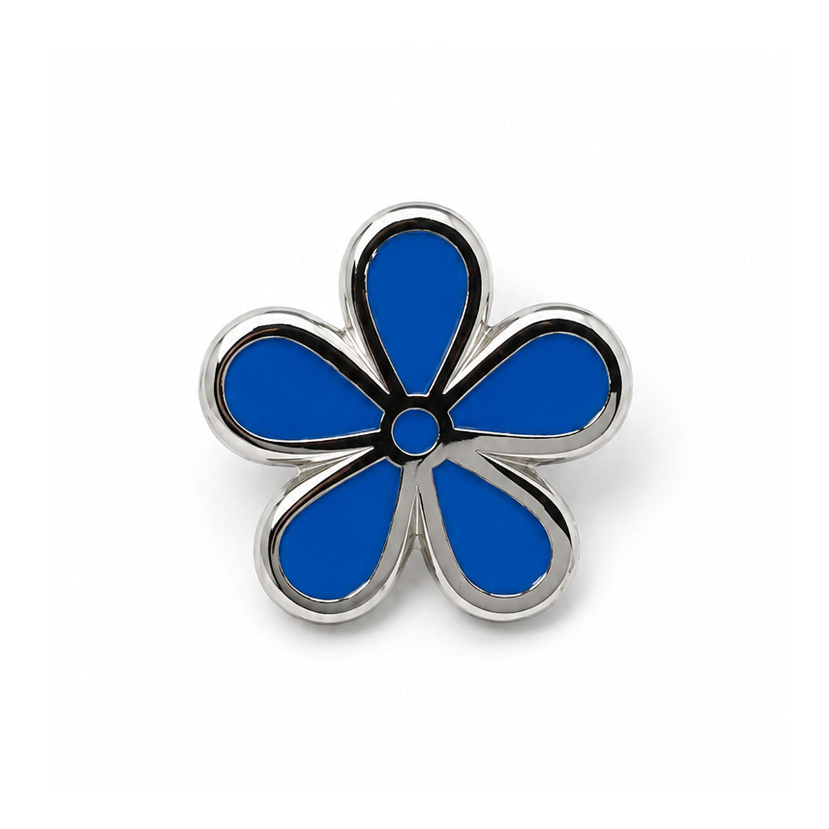 A Forget Me Not Masonic Lapel Pin Badge with a blue flower design, featuring silver-colored edges and a central blue circle.