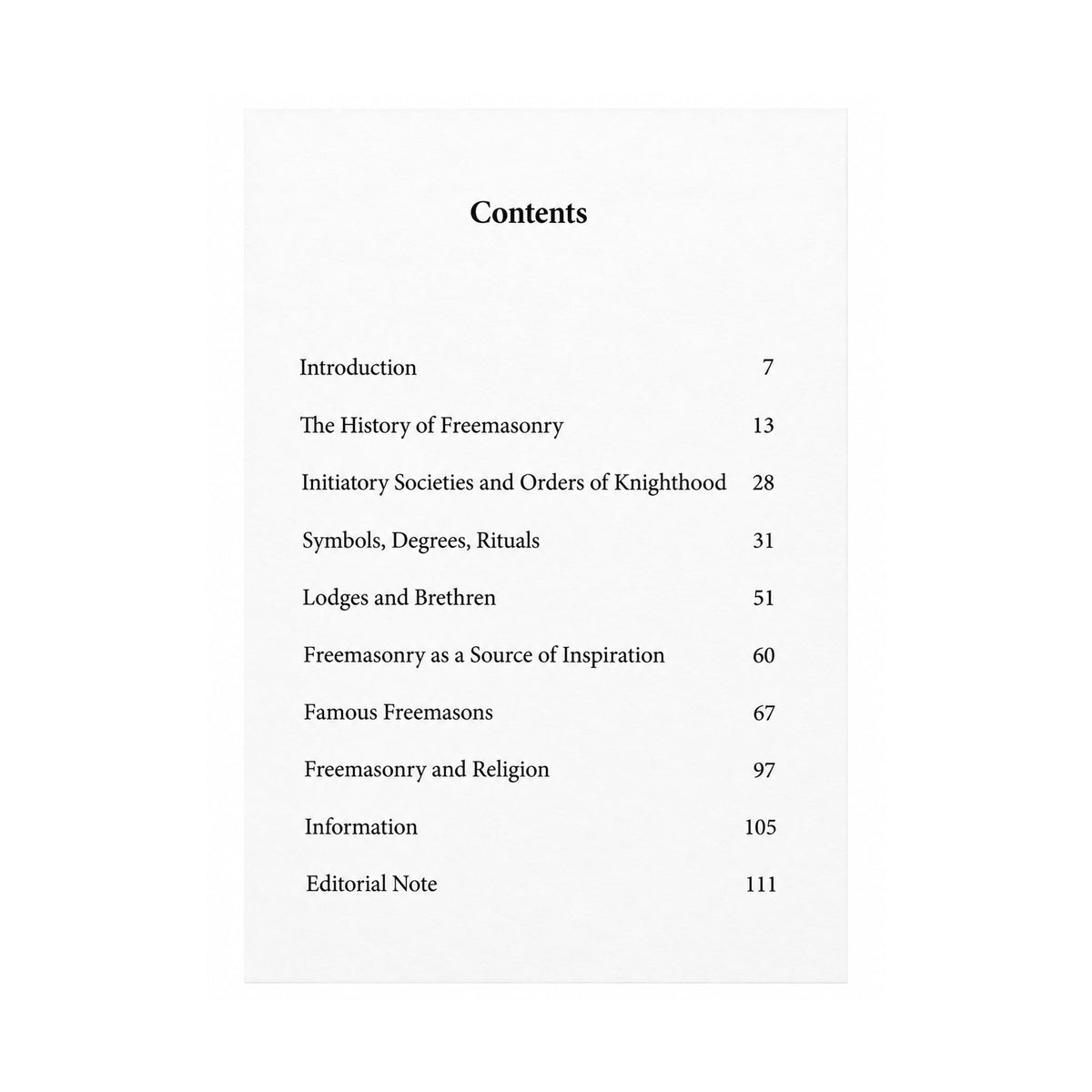 Contents page of Freemasonry in 60 Minutes by Philip Militz