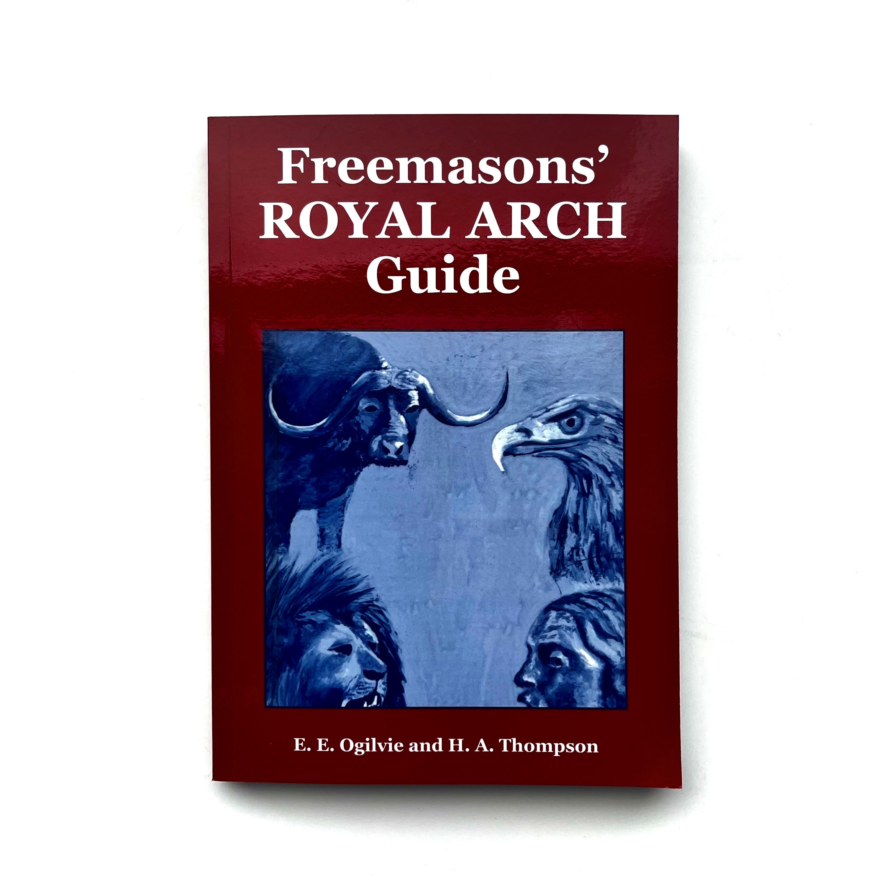 A book cover of 'Freemasons' Royal Arch Guide' featuring a blue and white illustration of a bull and an eagle.