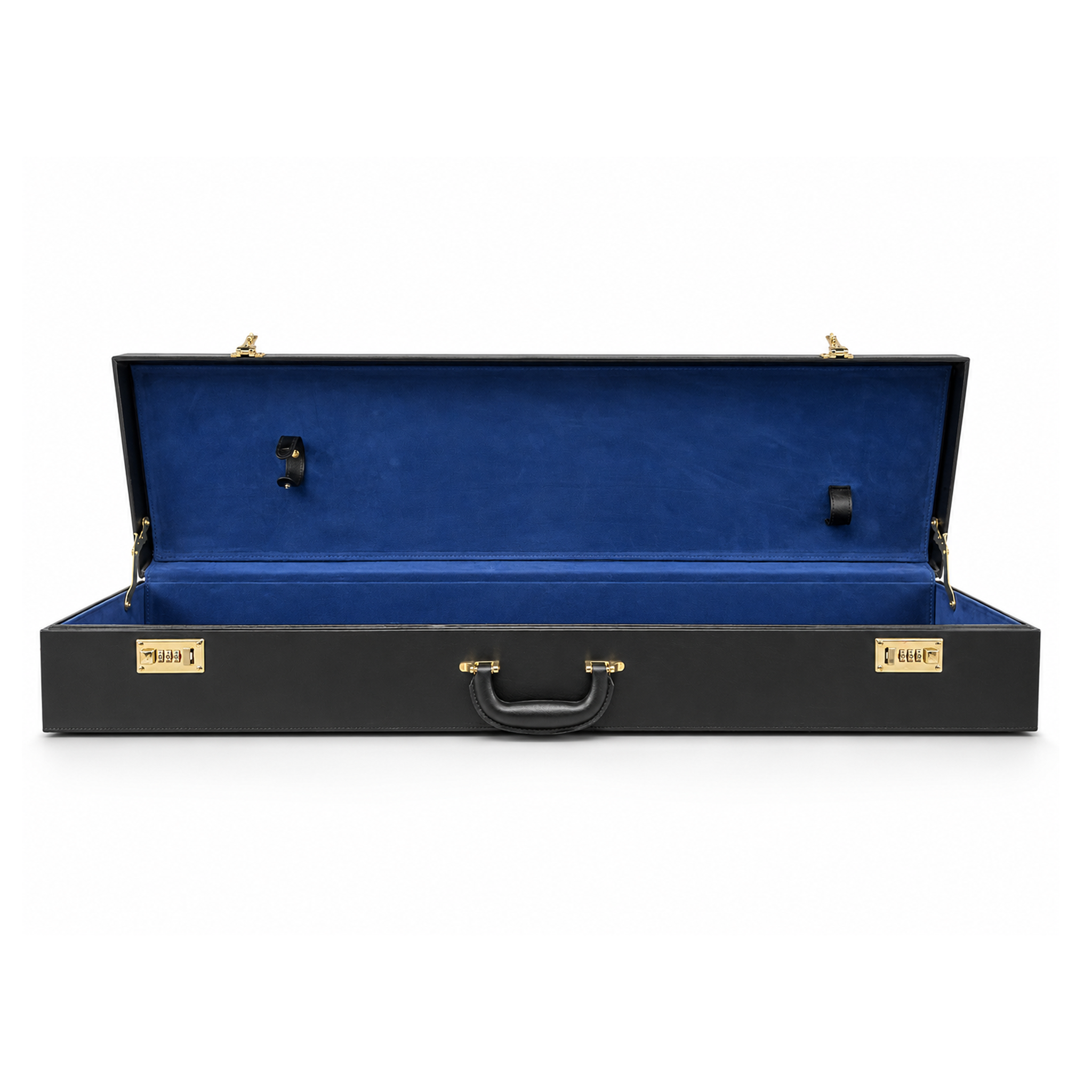 Front open view of Masonic Knights Templar ceremonial sword case with premium blue lining and protective storage