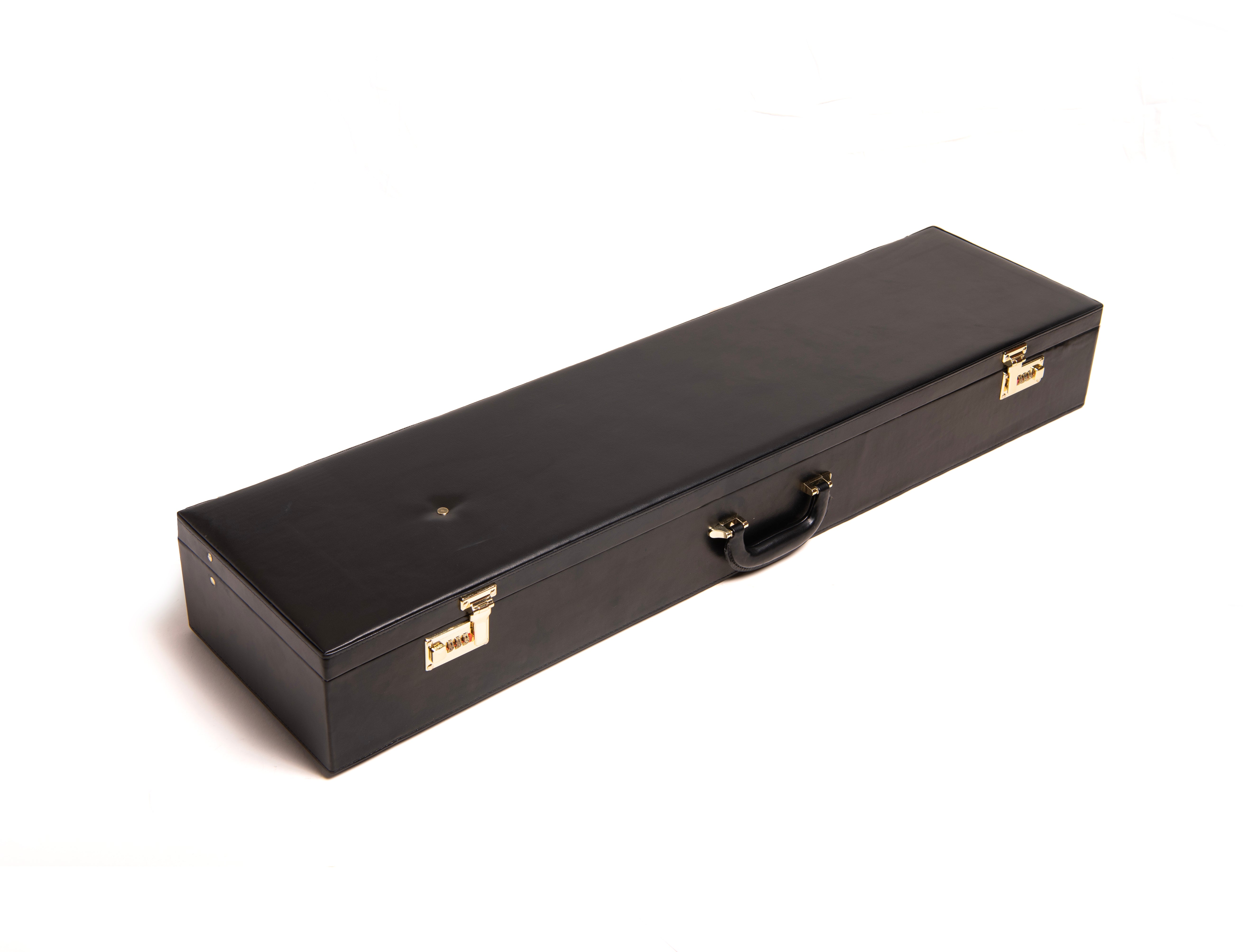 A black faux leather hard case with a combination lock, designed to accommodate KT regalia and sword.