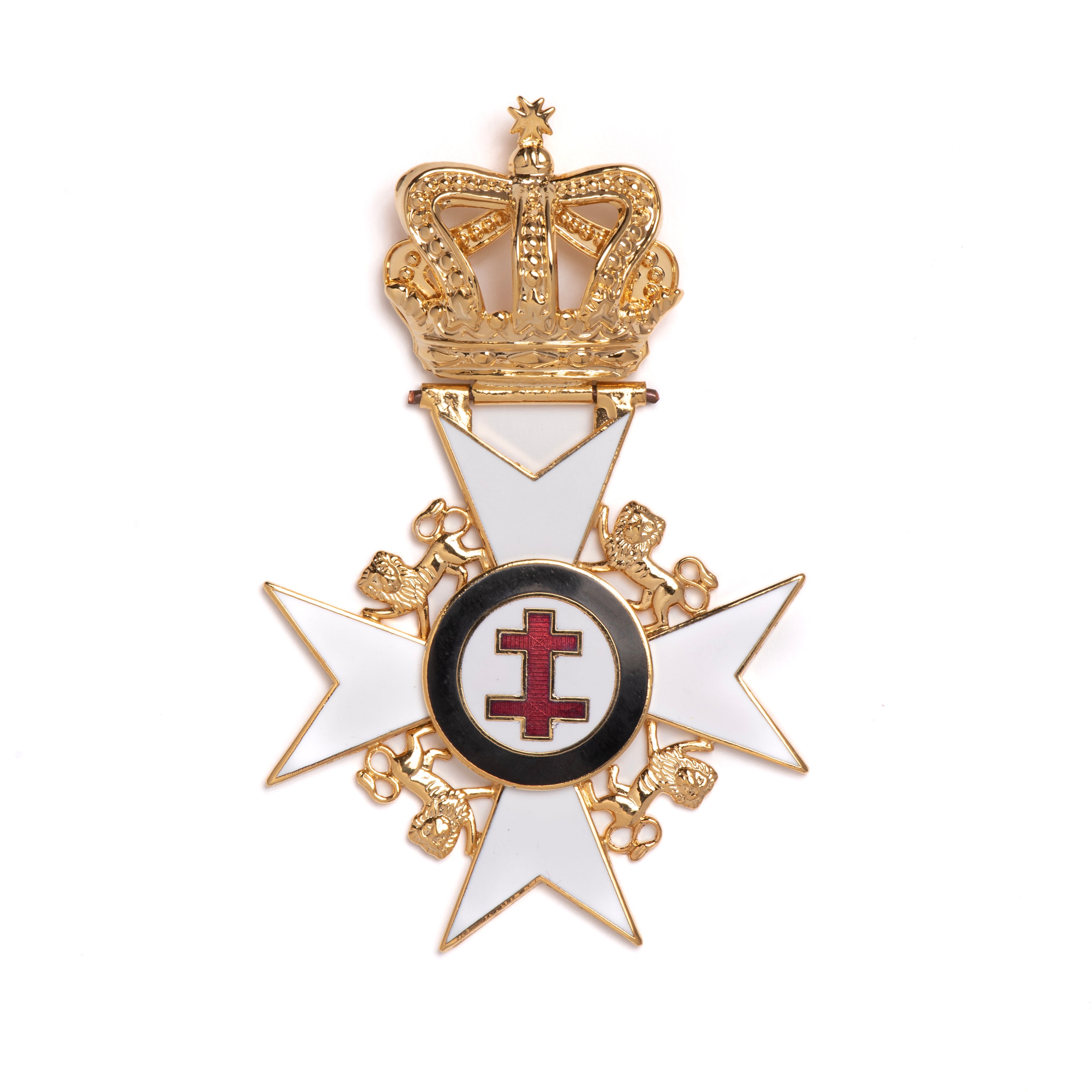 A Masonic Knights Templar Past Preceptor Collarette Jewel with white, black and red enamel on a gold coloured jewel