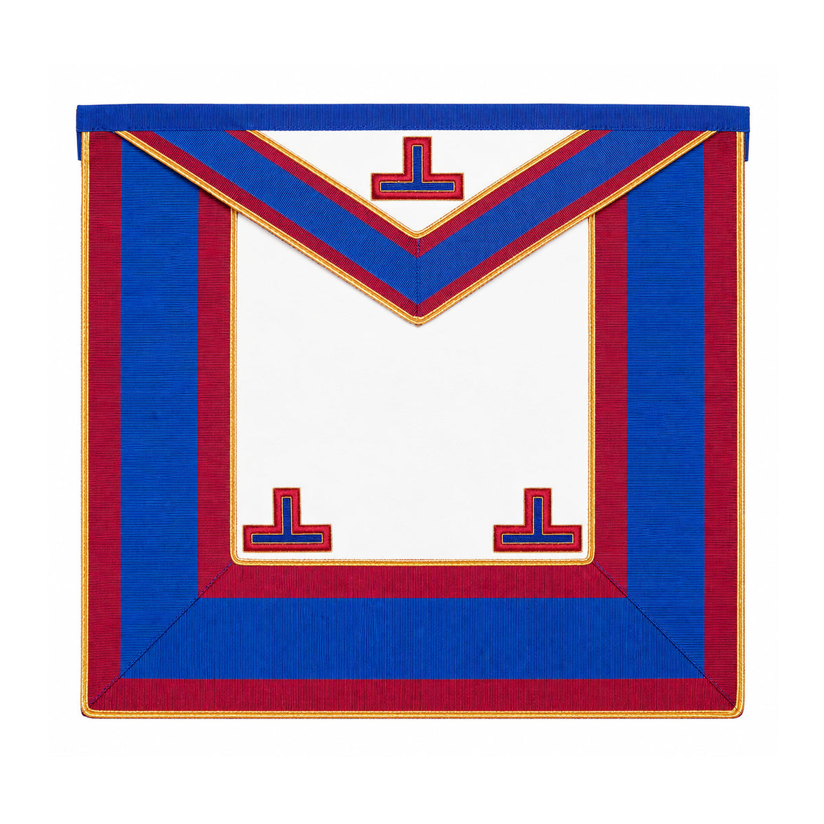 Blue and burgundy Mark Provincial Masonic apron with gold line detailing.