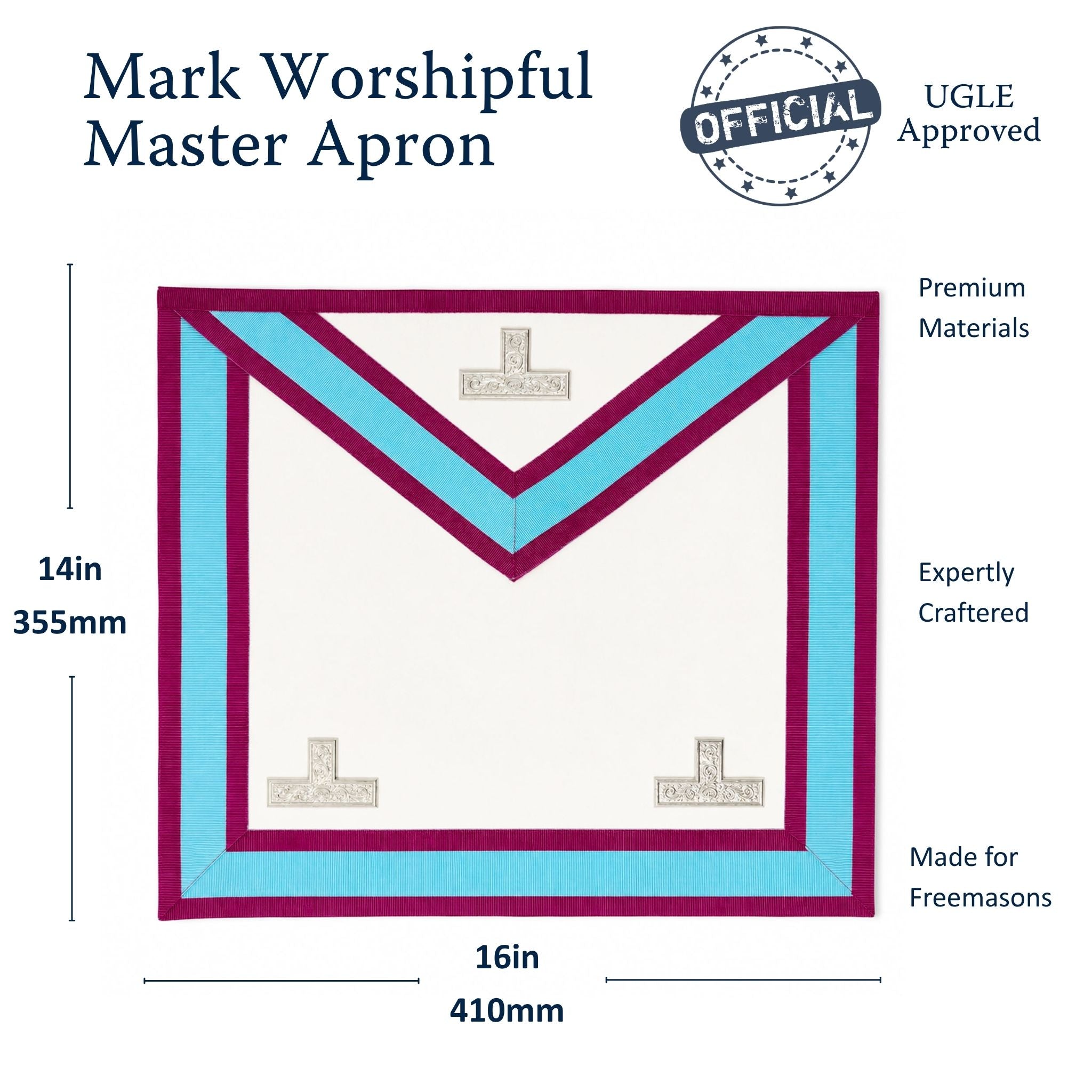 Official UGLE Mark Worshipful Apron size dimension
