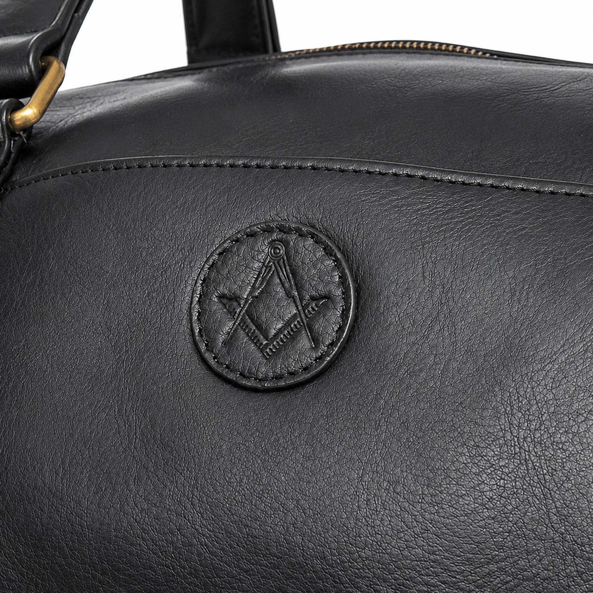 Embossed Square and Compasses emblem on black leather Masonic holdall