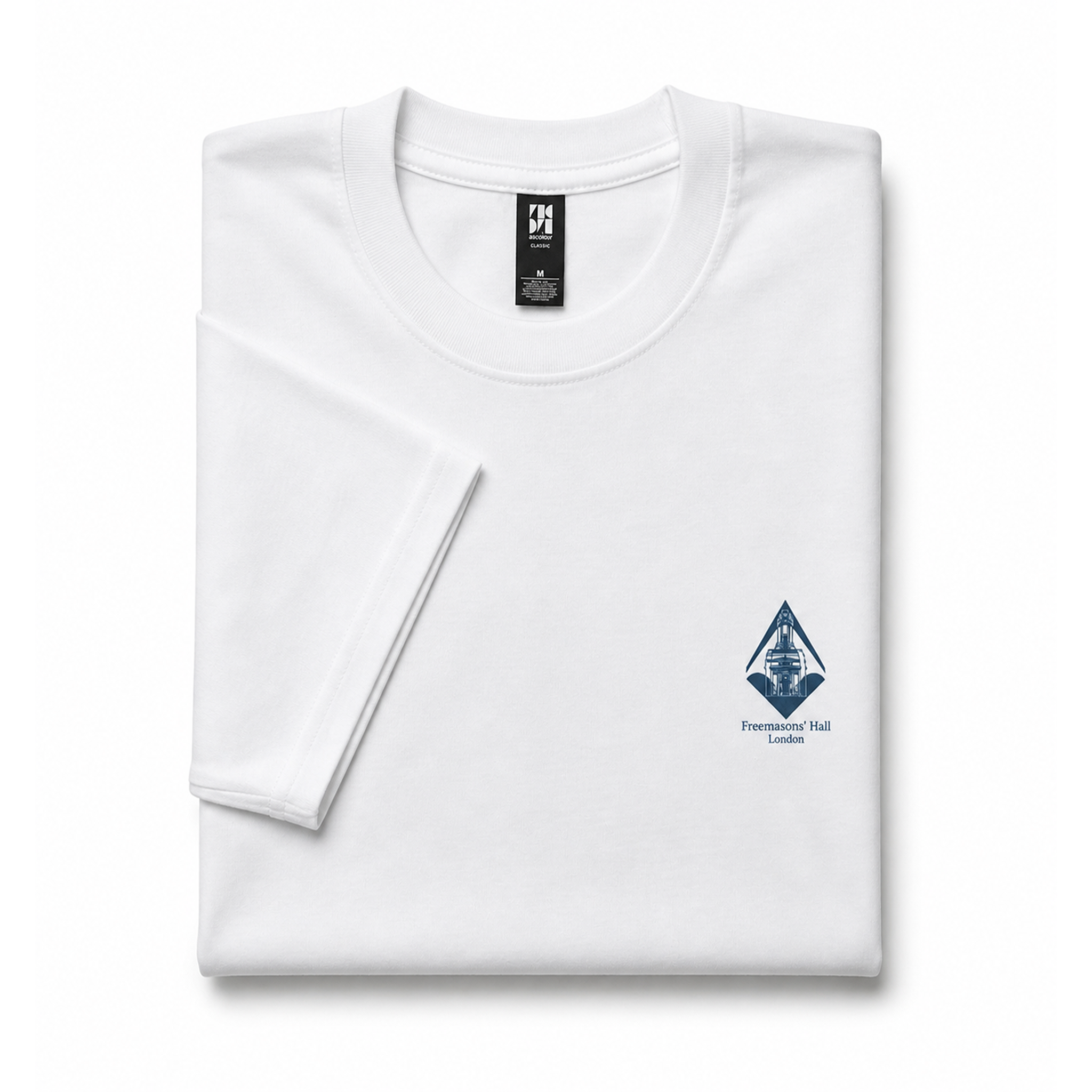 Masonic white t-shirt featuring Freemasons’ Hall London logo on right chest, Freemason casual wear