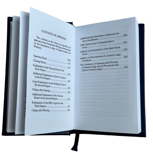 Open book with a table of contents of appendix on a white background