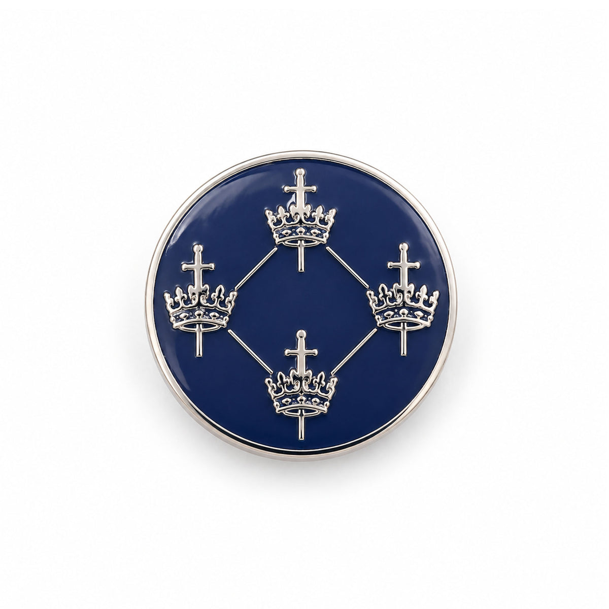 A Masonic Quatuor Coronati Lapel Pin Badge Navy and silver coloured geometric design.