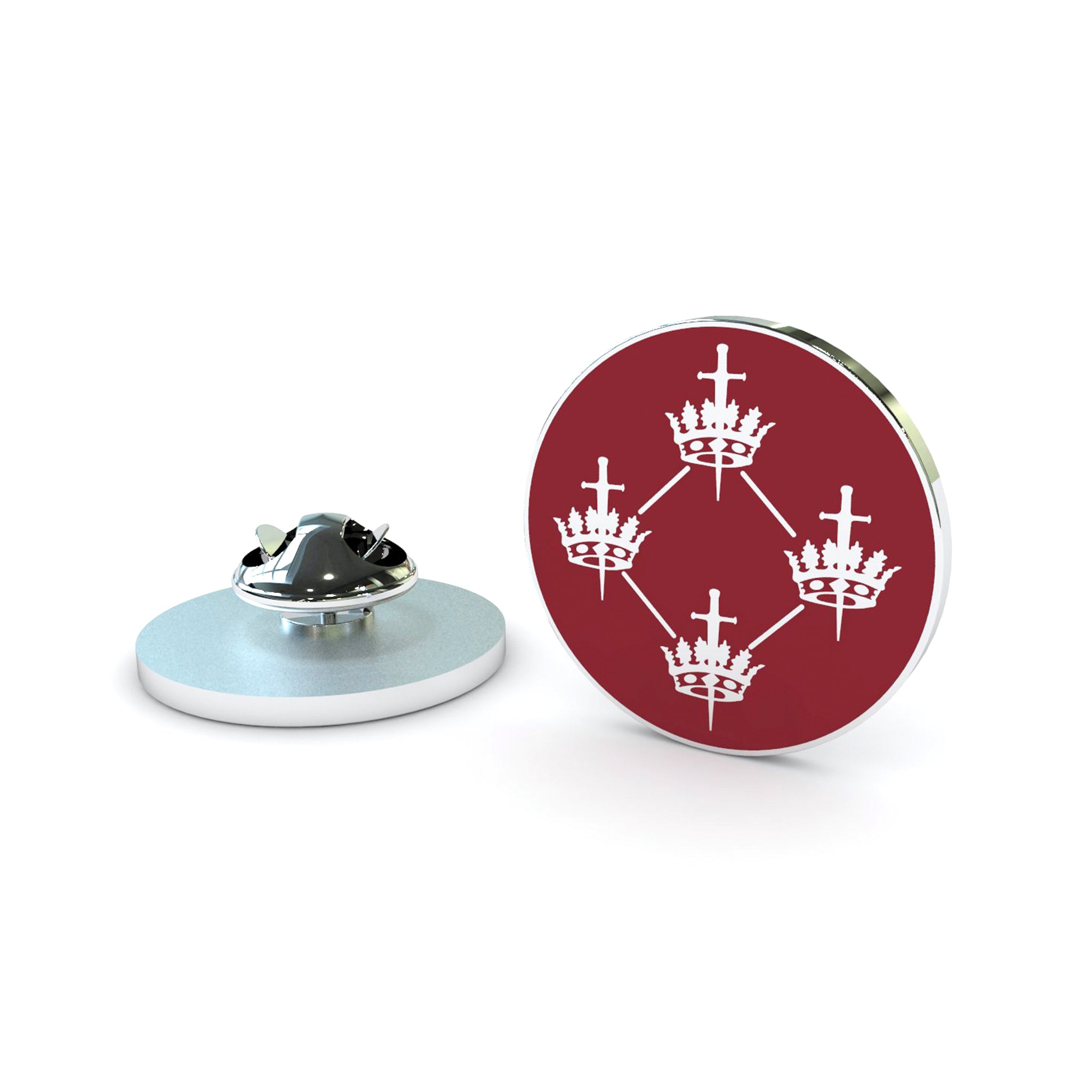 A Masonic Quatuor Coronati Lapel Pin Badge Red geometric design, featuring a plated finishwith silver colour.