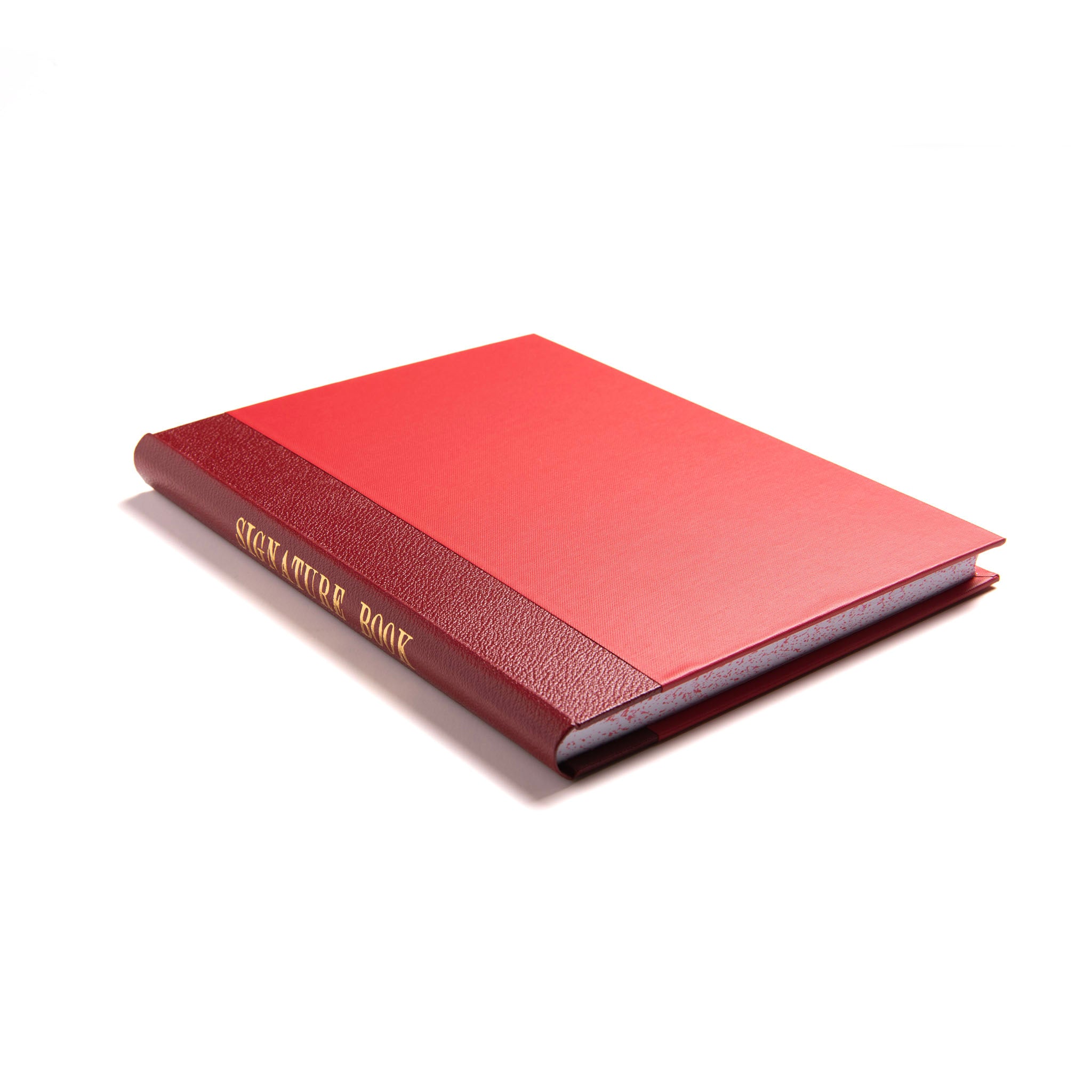 A closed Royal Arch Signature Book displaying a red hardcover with gold text on the spine.