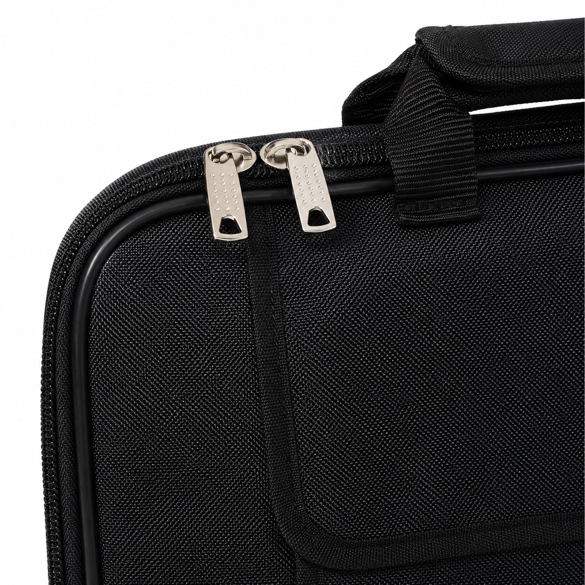 Close-up of zip fastening and handle on black Masonic soft case