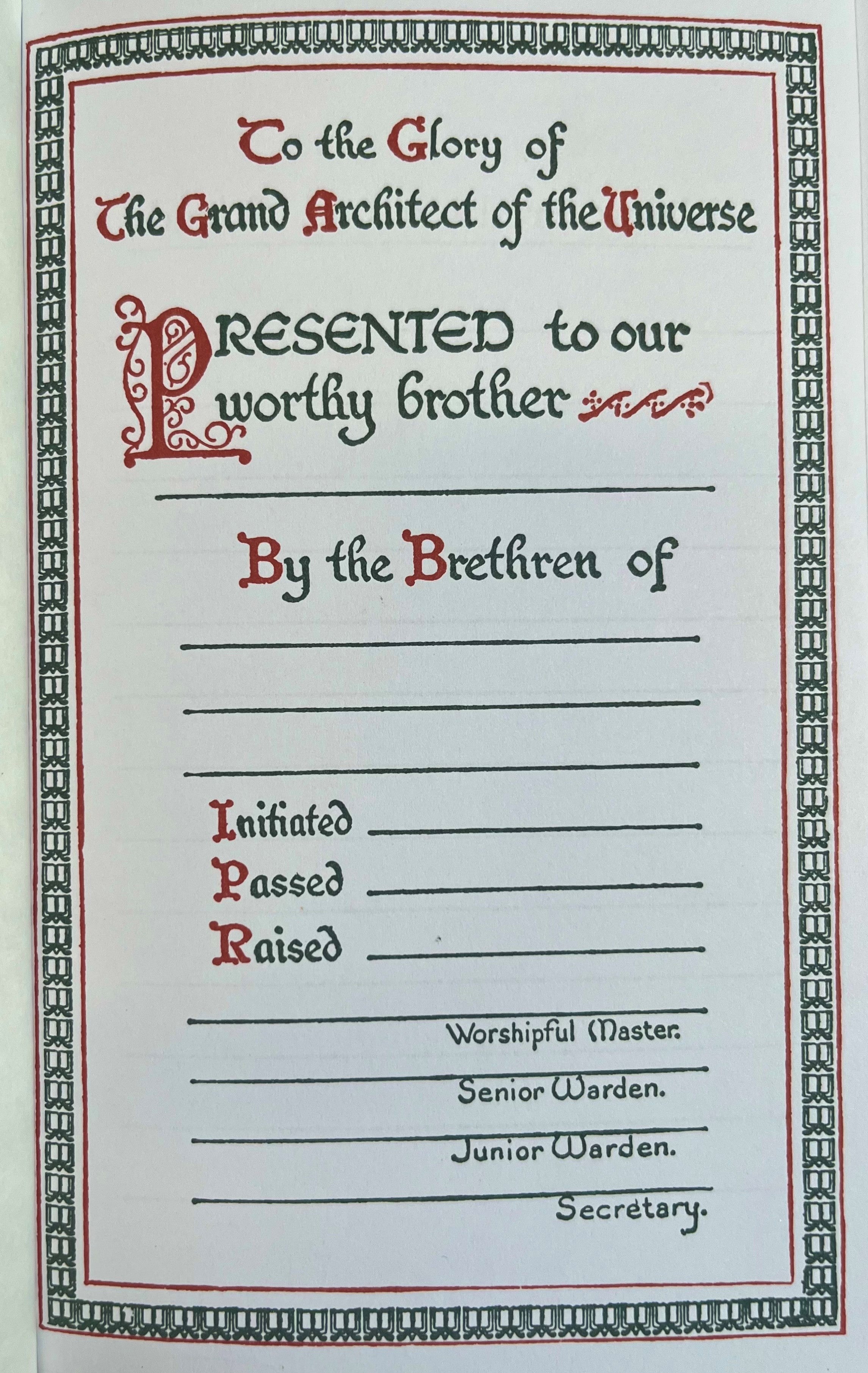 Masonic bible book presentation page