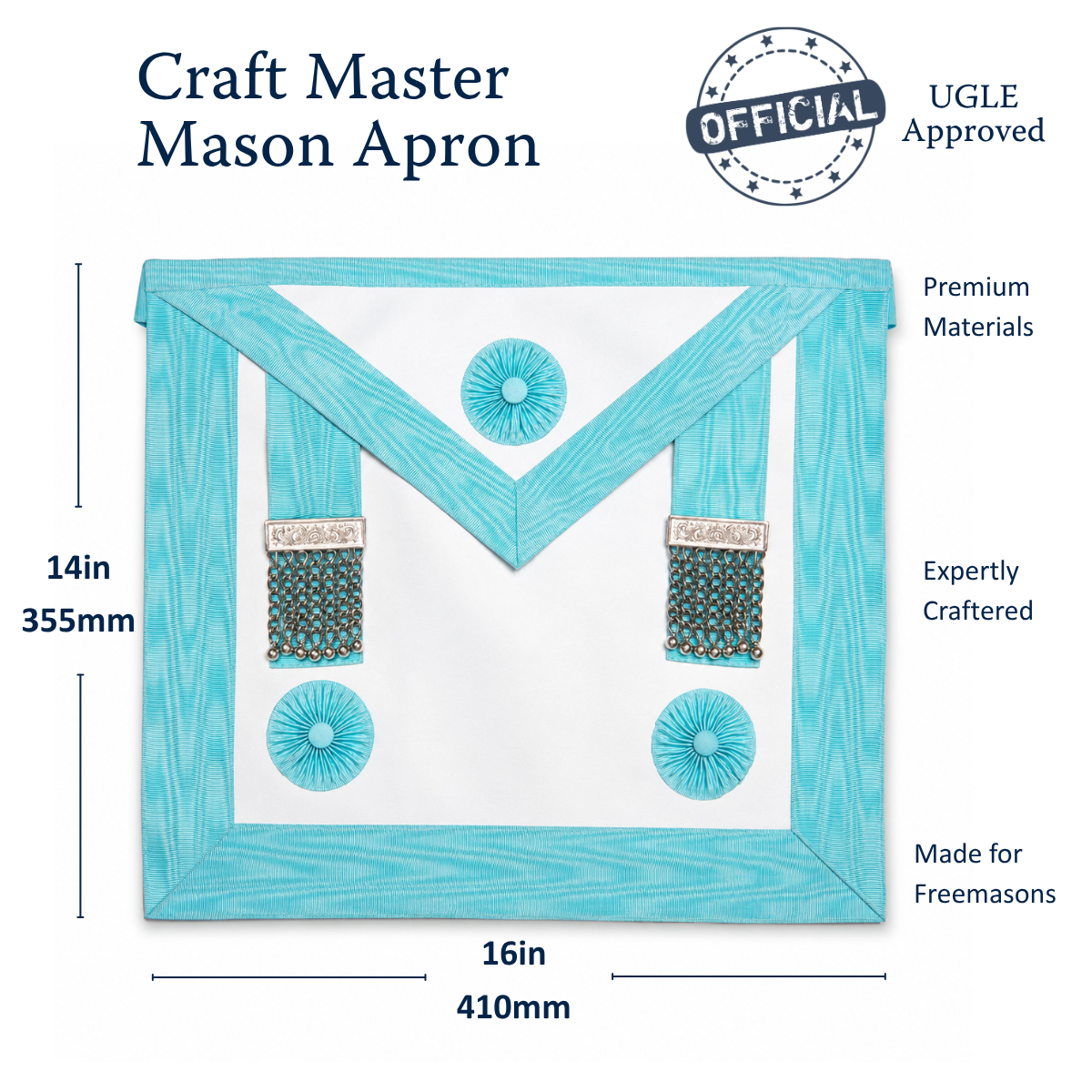 UGLE approved Master Mason Masonic Apron size dimension
