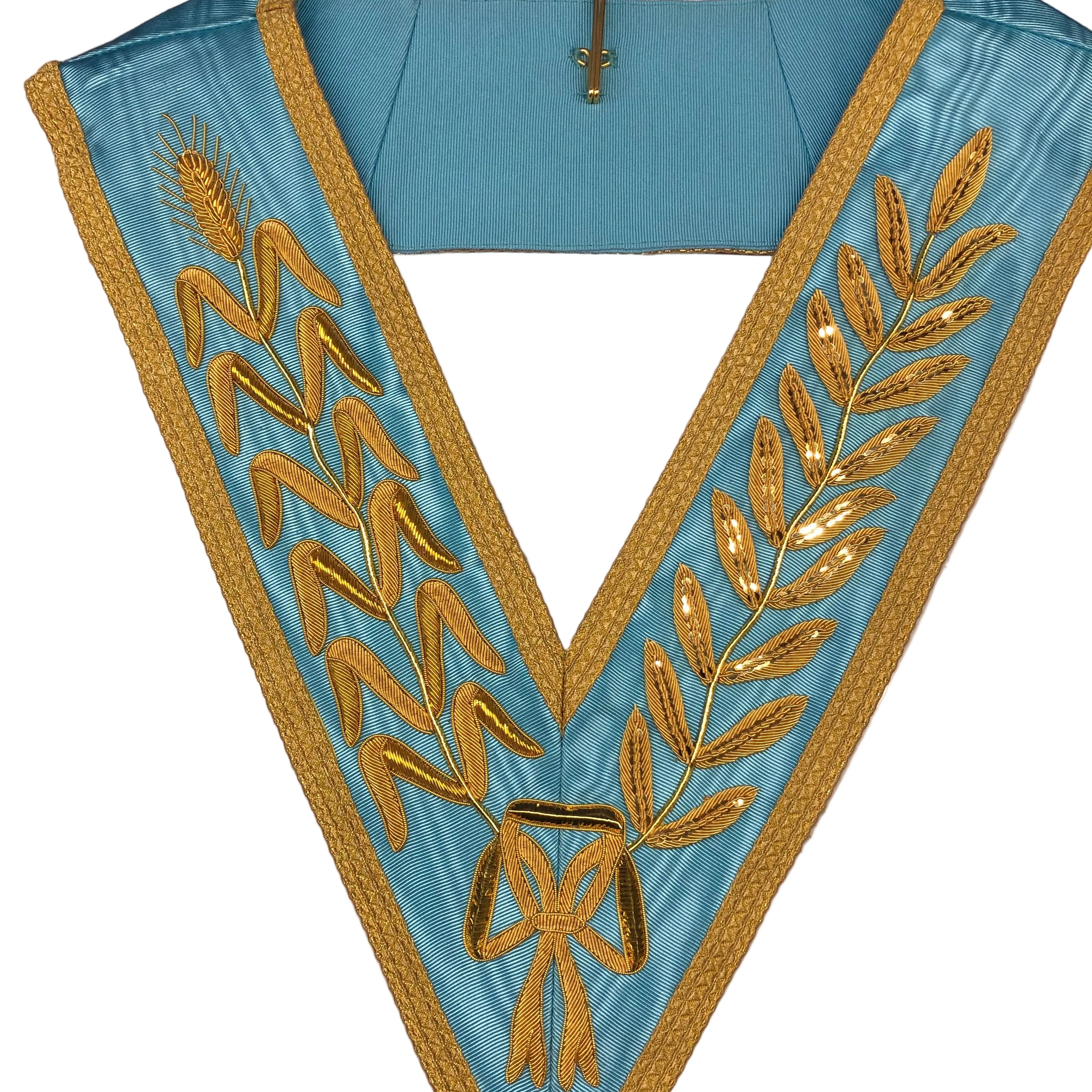 A blue and gold Netherlands Masonic collar with embellishments.