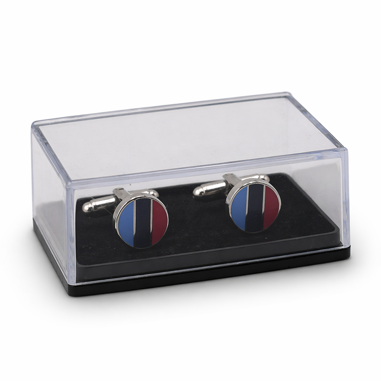 One Journey Freemason masonic striped enamel round cufflinks in clear display case, Freemason formal accessory gift for suit and lodge wear