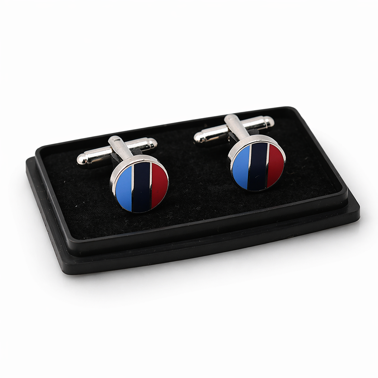 One Journey Freemason masonic striped enamel round cufflinks inpresentation case, Freemason formal accessory gift for suit and lodge wear