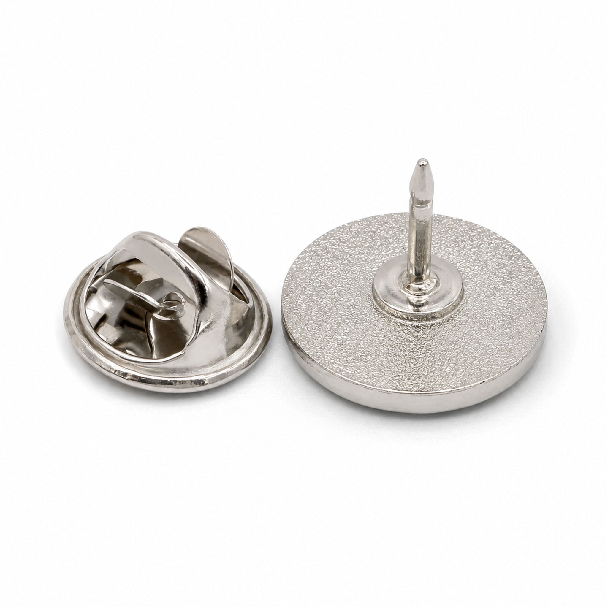 Back view of one journey silver-tone round Masonic lapel