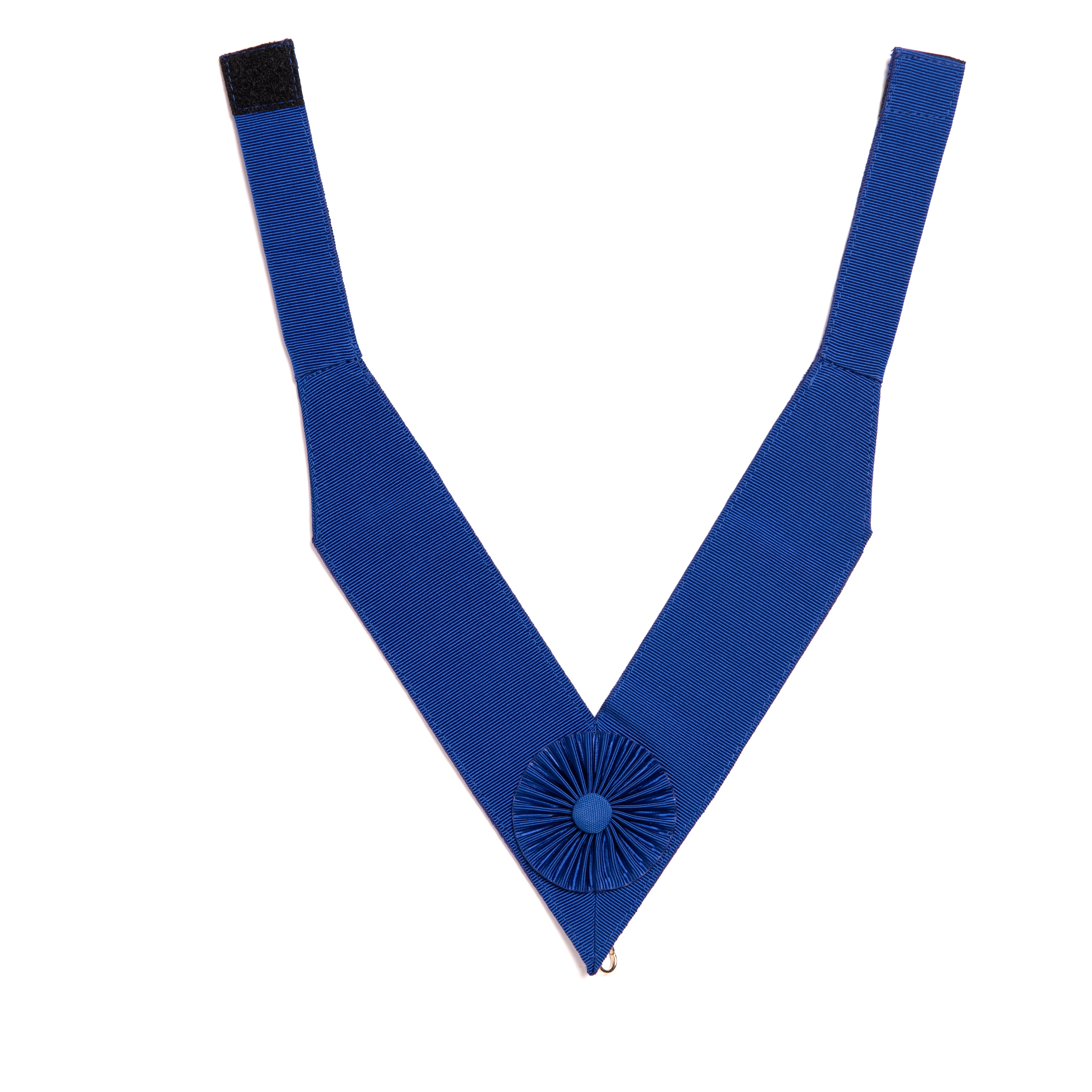 A blue Masonic collarette in a V shape.