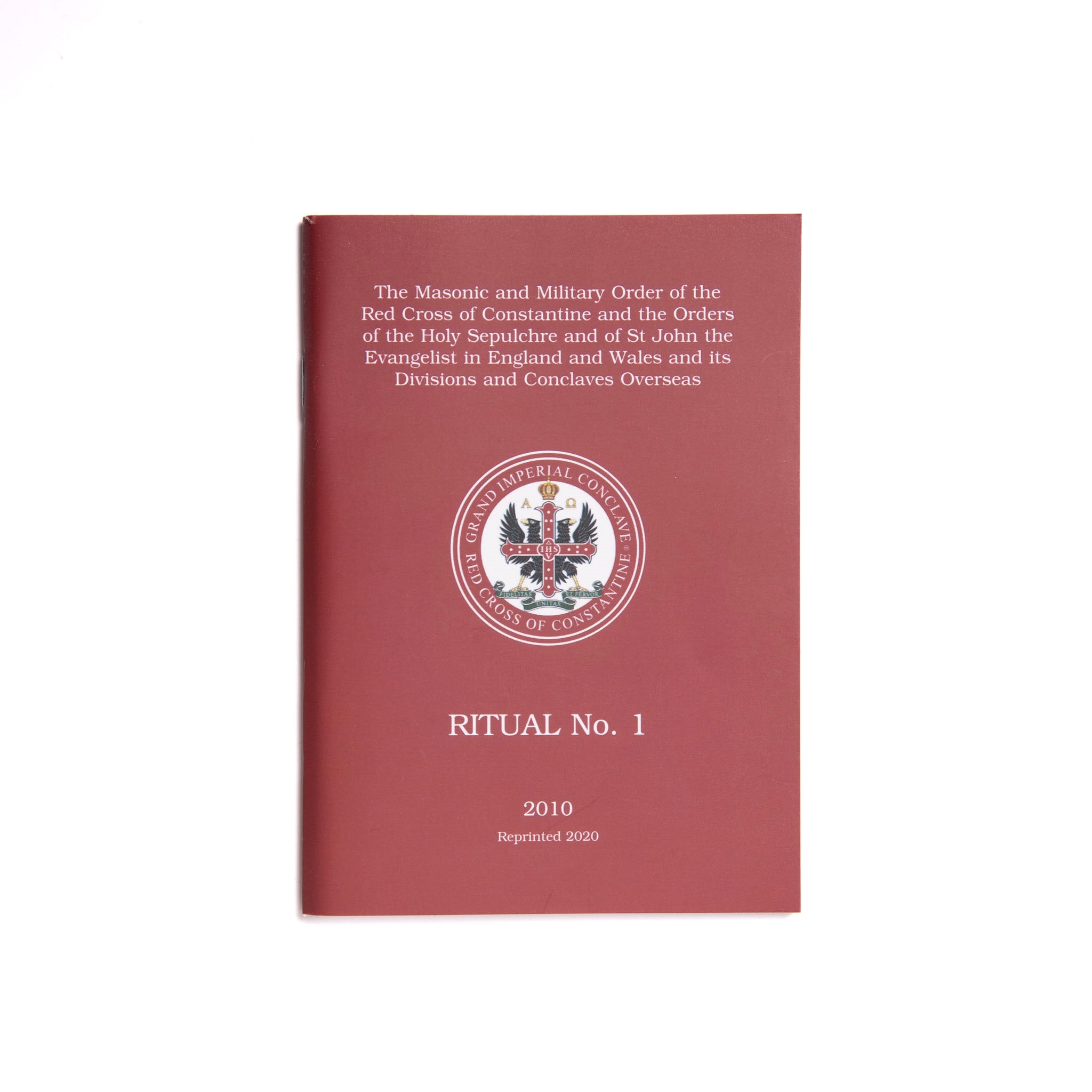 A Masonic red cover book titled 'RITUAL No. 1' with white text and a seal at the top.