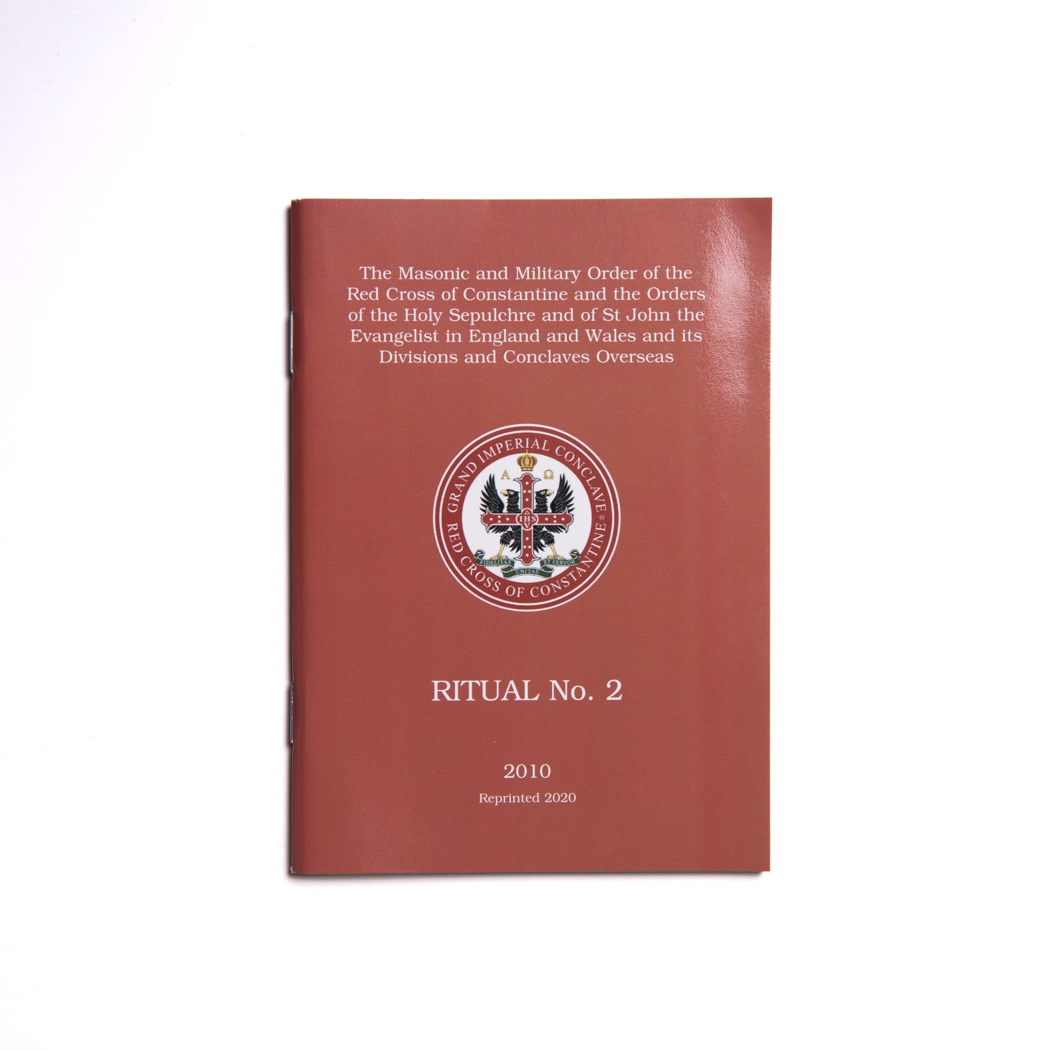 A red Masonic cover book titled 'RITUAL No. 2' with the emblem of the Masonic and Military Order of the Red Cross of Constantine.