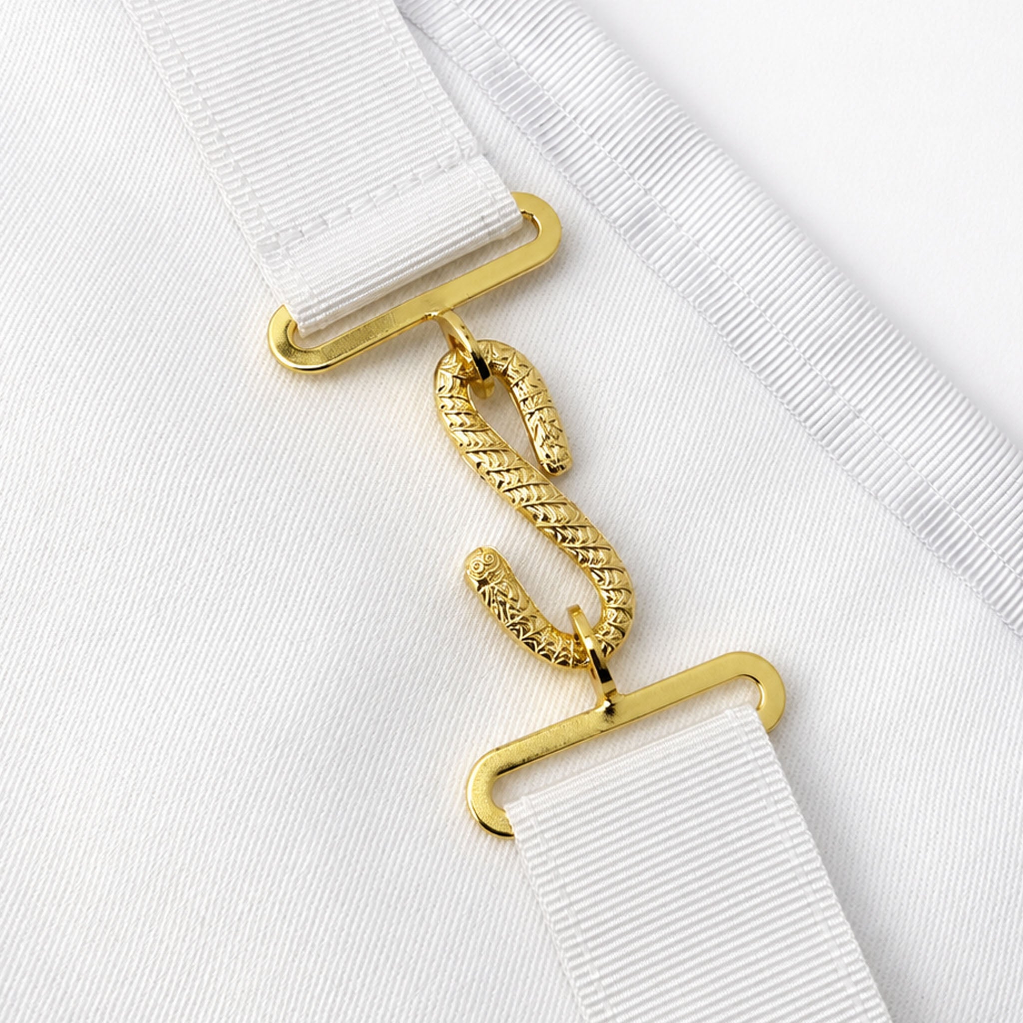UGLE-approved Masonic Royal Arch Companion apron featuring a gold metal snake clasp