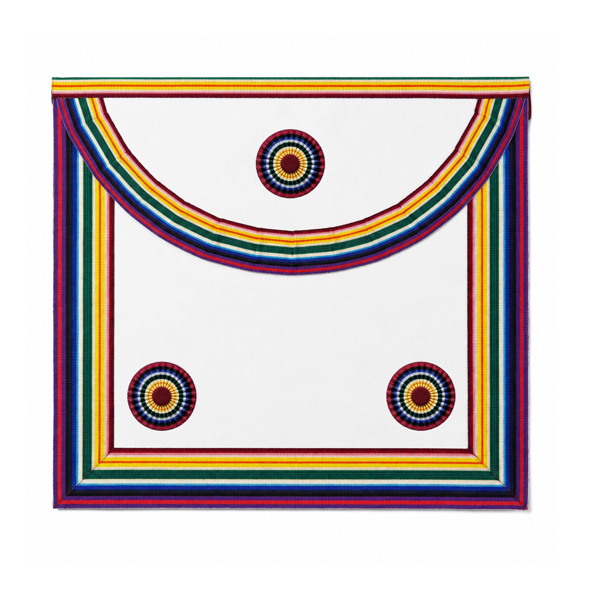 UGLE Official Royal Ark Mariner Members Apron, featuring a rainbow-coloured ribbon running along the sides, bottom edge, and flap