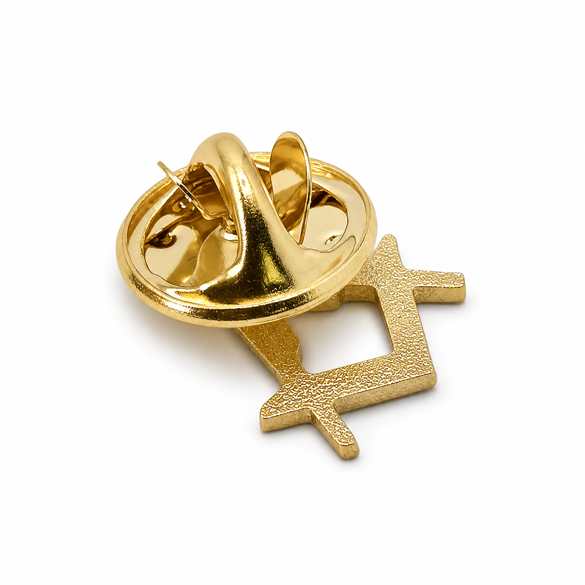 Masonic small lapel gold pin badge featuring the freemasons' square and compasses emblem and a clutch pin