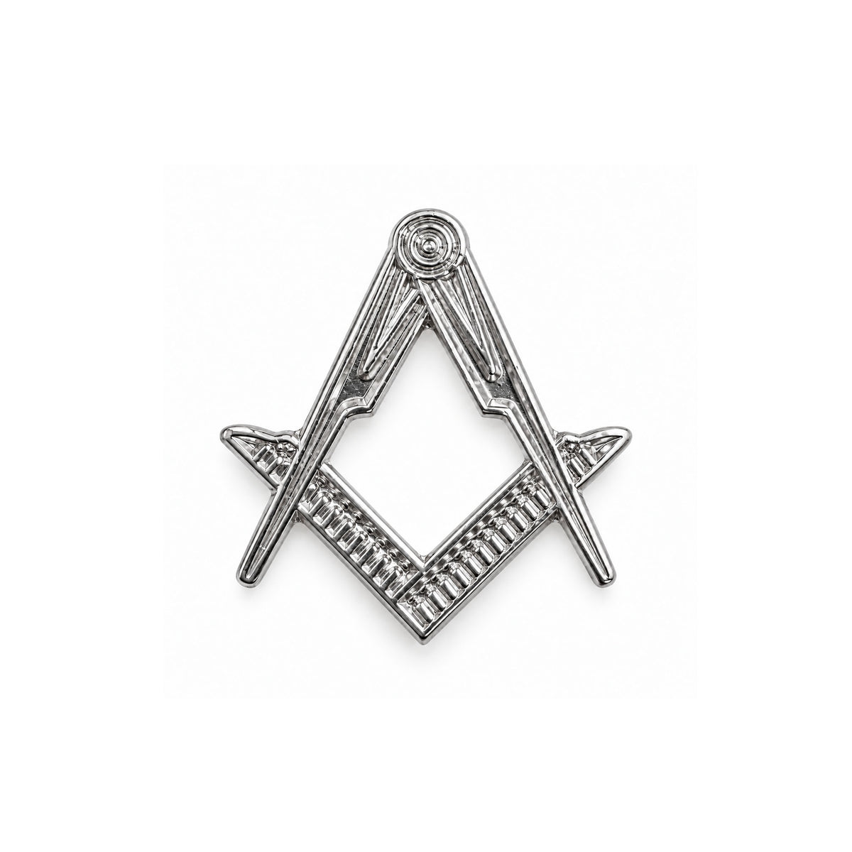 Masonic silver sqaure & compasses lapel pin badge on a white background