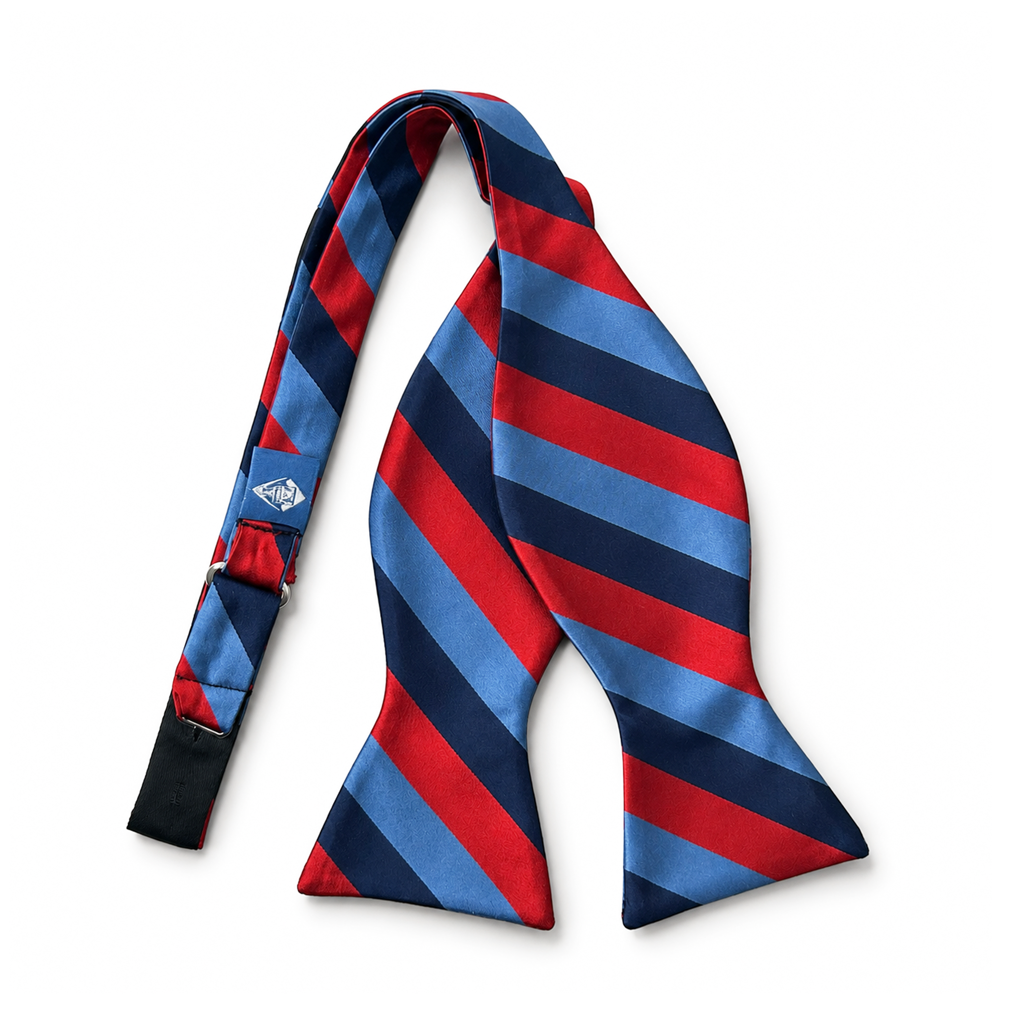 Freemason One Journey Masonic silk self-tie bow tie in red, navy and light blue , official UGLE.