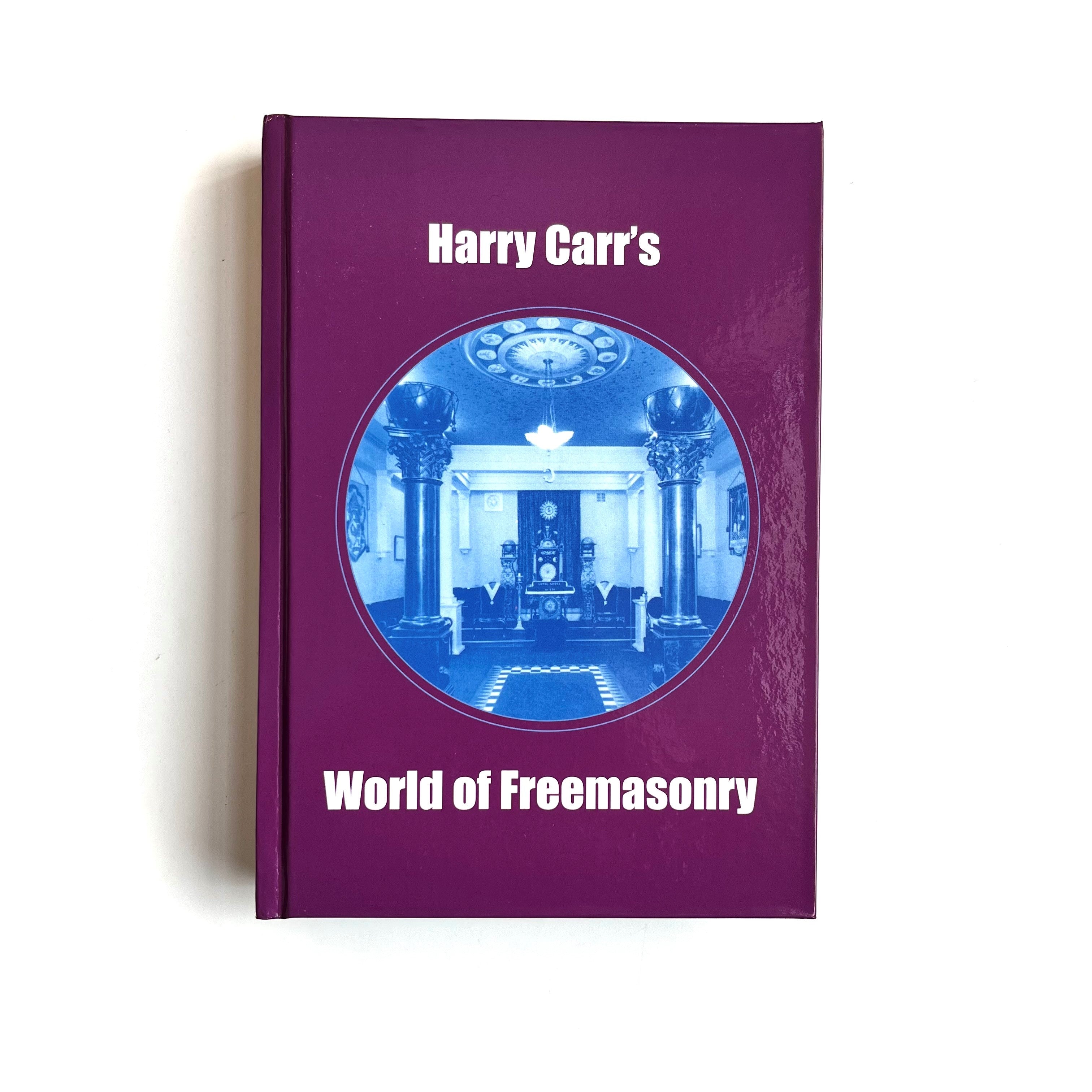 A purple book titled 'Harry Carr's World of Freemasonry' with an image of a Masonic lodge on the cover.