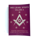 Cover of the book '365 Level Steps: Volume 2', featuring a purple background with Masonic symbols and the title in white text.