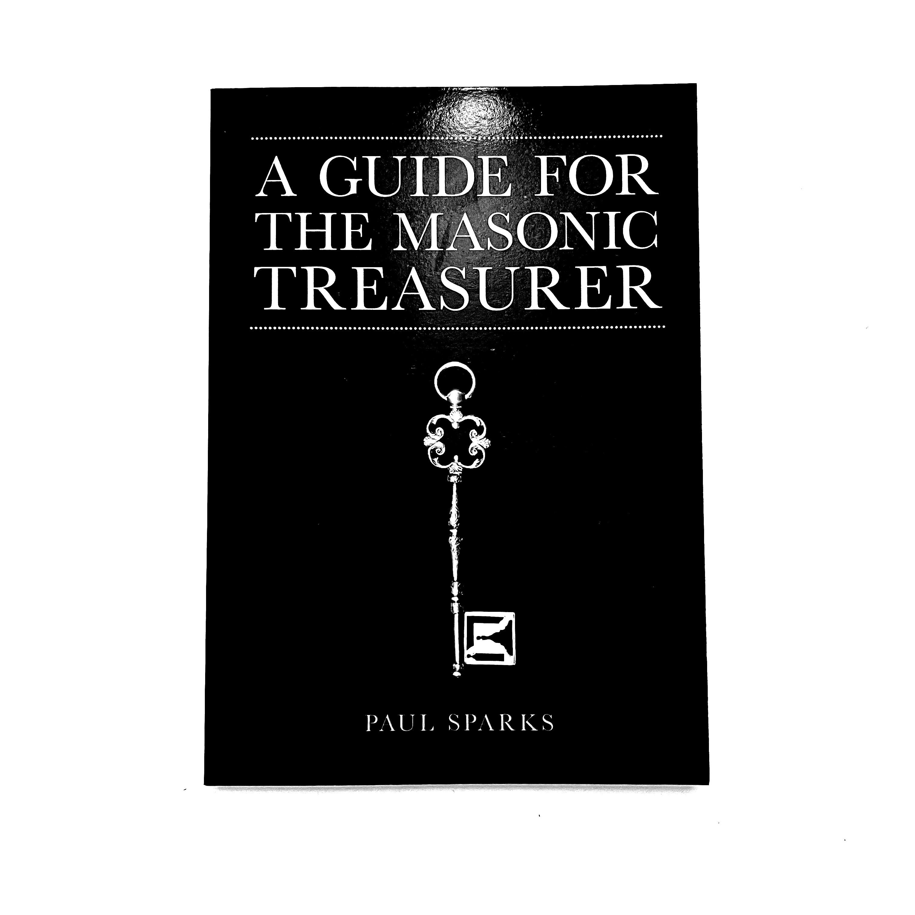 Black cover of the book 'A Guide for the Masonic Treasurer' by Paul Sparks, featuring a stylized key design.