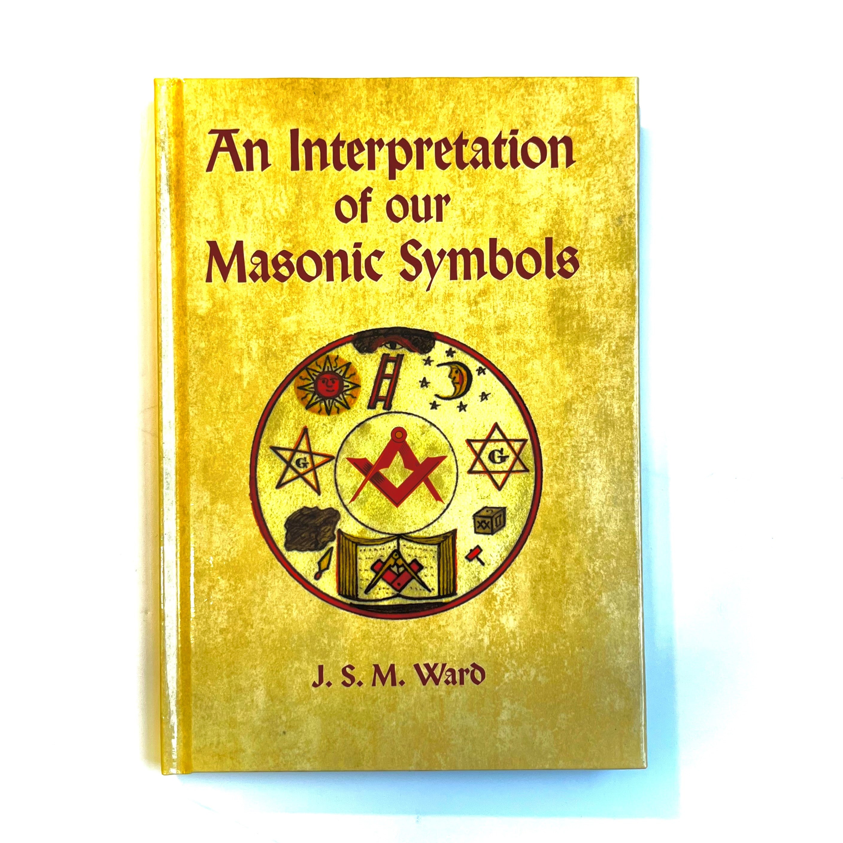 A book cover with a yellow background featuring Masonic symbols including a compass, square, and other traditional Masonic imagery.