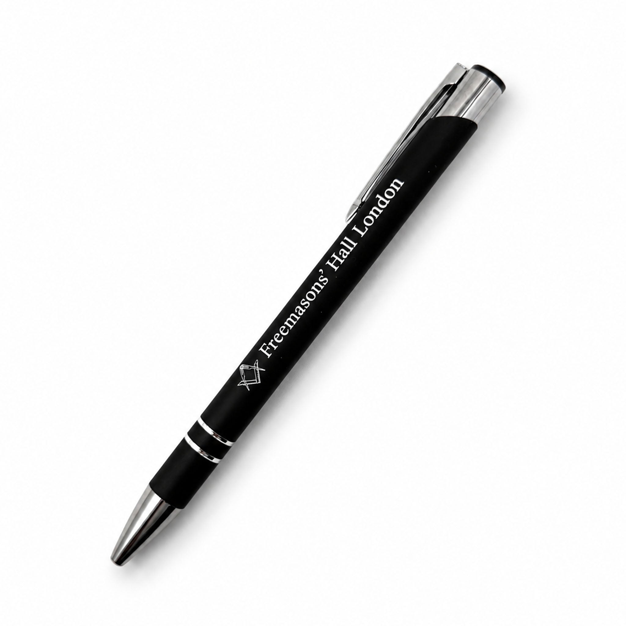 Black pen with 'Freemasons' Hall London' text and a Masonic sqauare & compasses emblem.