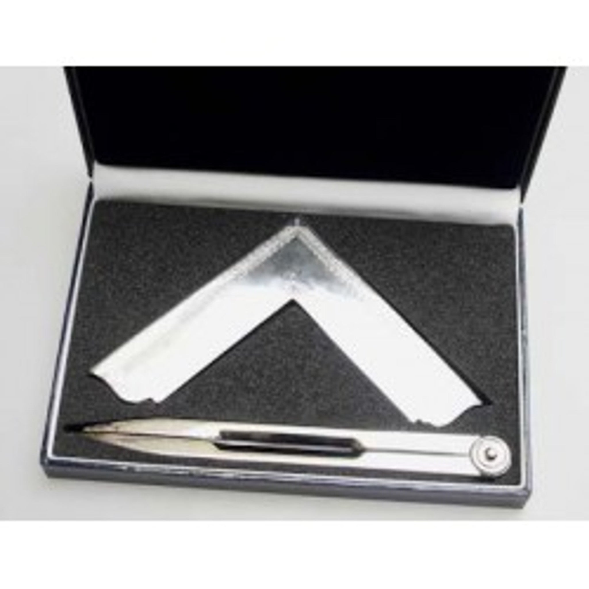 Boxed Presentation Square & Compasses silver in a black presentation box