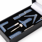 Craft Miniature Working Tools Set showing blue enamel and silver-coloured Masonic working tools in presentation case