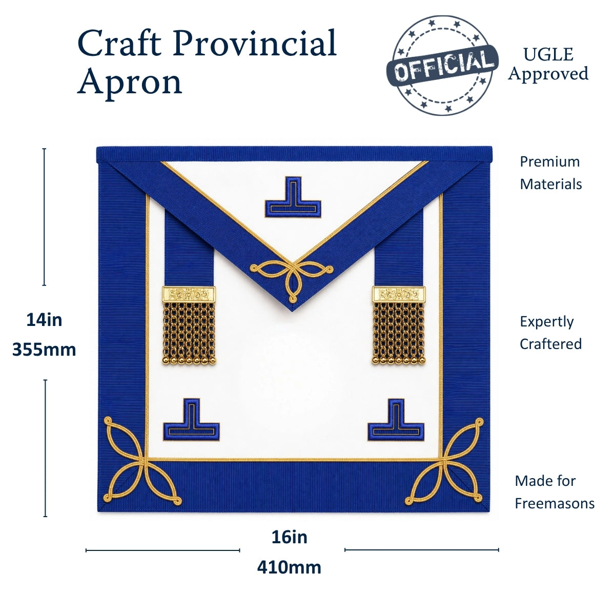 Craft provincial Masonic apron size dimension