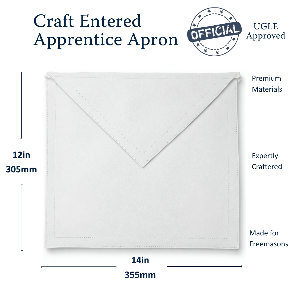 UGLE approved enterted apprentice masonic apron size dimension.