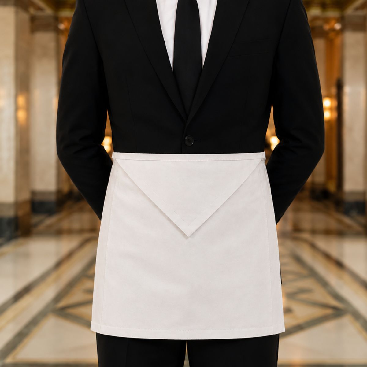 UGLE approved entered apprentice masonic apron being worn.