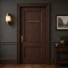 A Masonic wooden lodge room sign hung on a door.