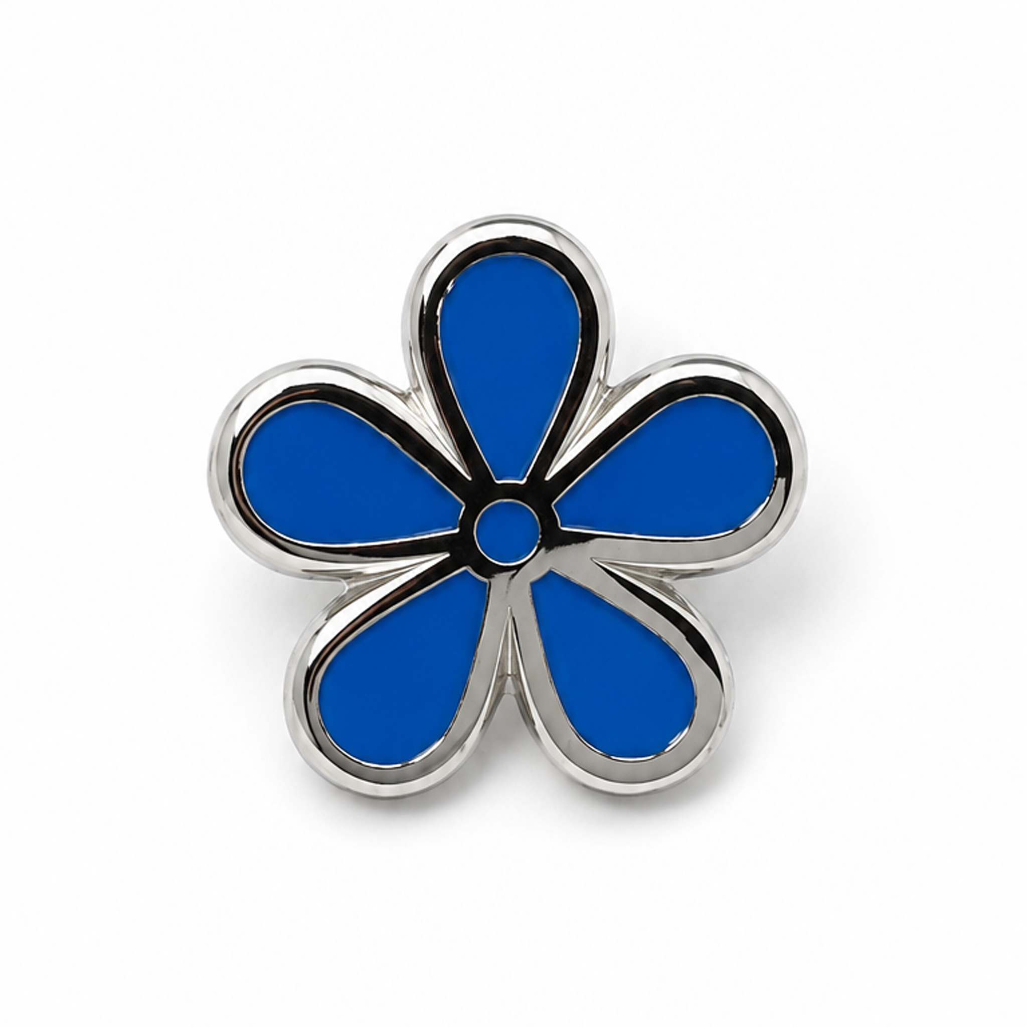 A Forget Me Not Masonic Lapel Pin Badge with a blue flower design, featuring silver-colored edges and a central blue circle.