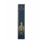 Masonic Premium blue leather bookmark featuring the gold Square & Compasses logo and Freemasons’ Hall, London design.