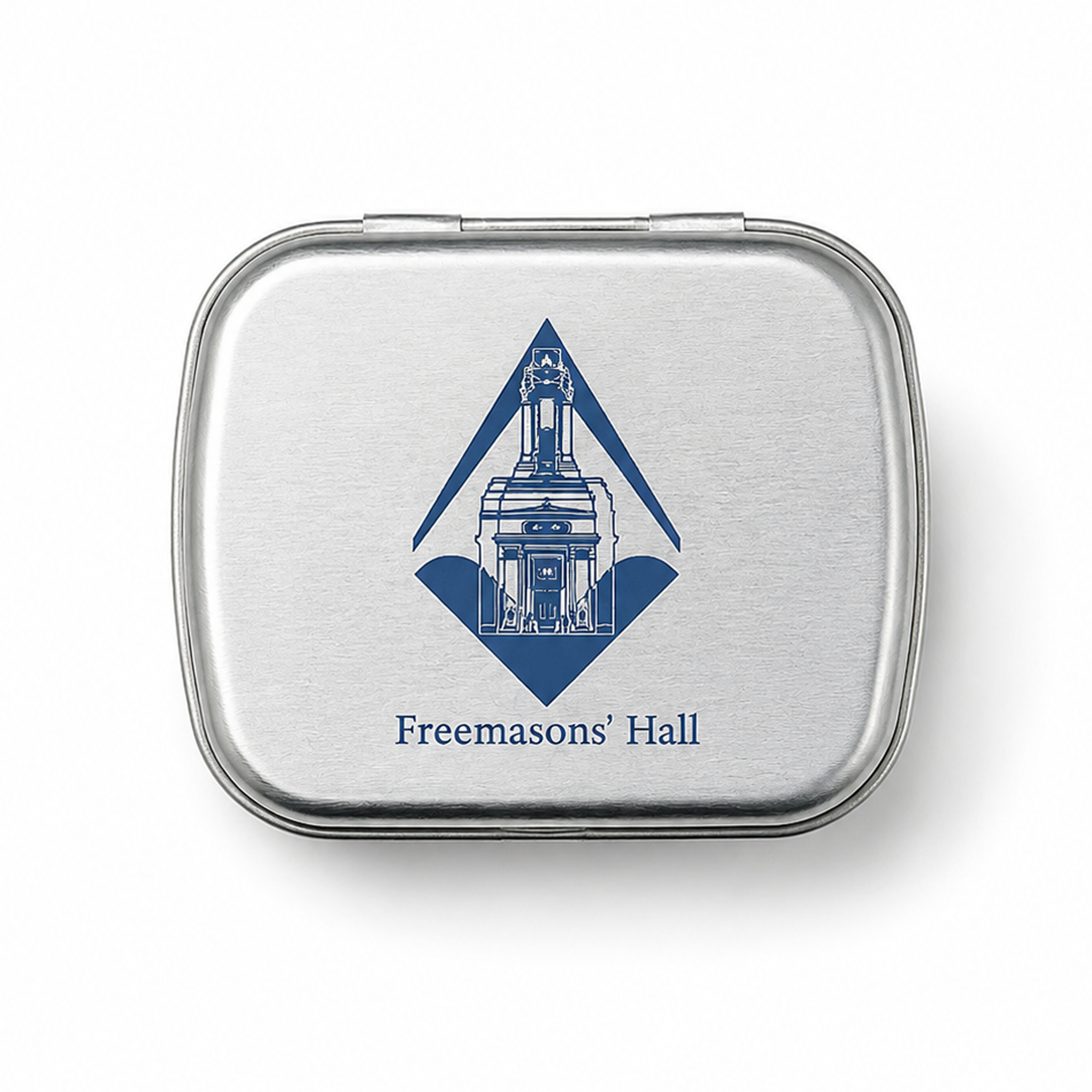 Small tin box with the Freemasons' Hall branding on the lid.