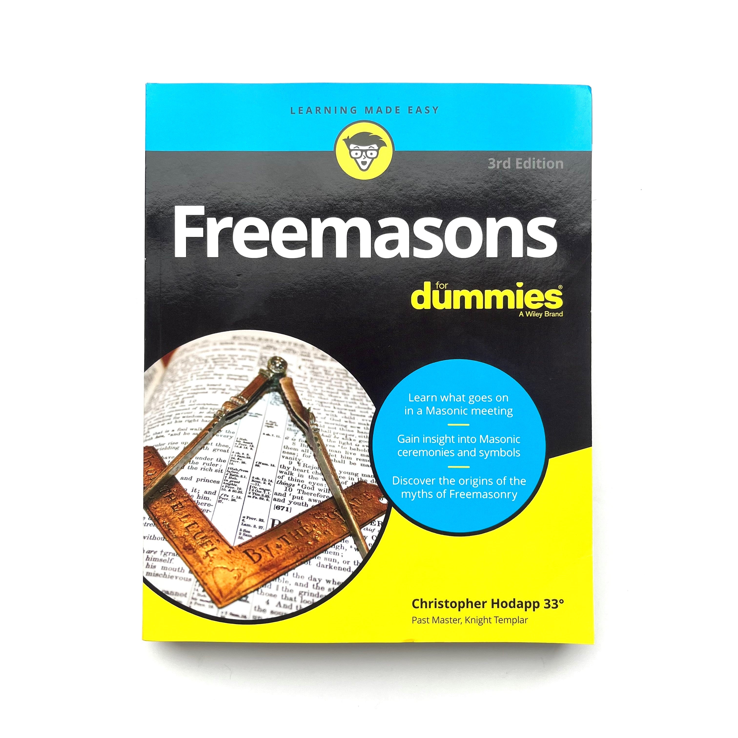 Freemasons for Dummies 3rd Edition. Shos front cover in blue, black and yellow