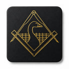 Black premium Masonic leather coaster featuring the Freemason Goose and Gridiron emblem